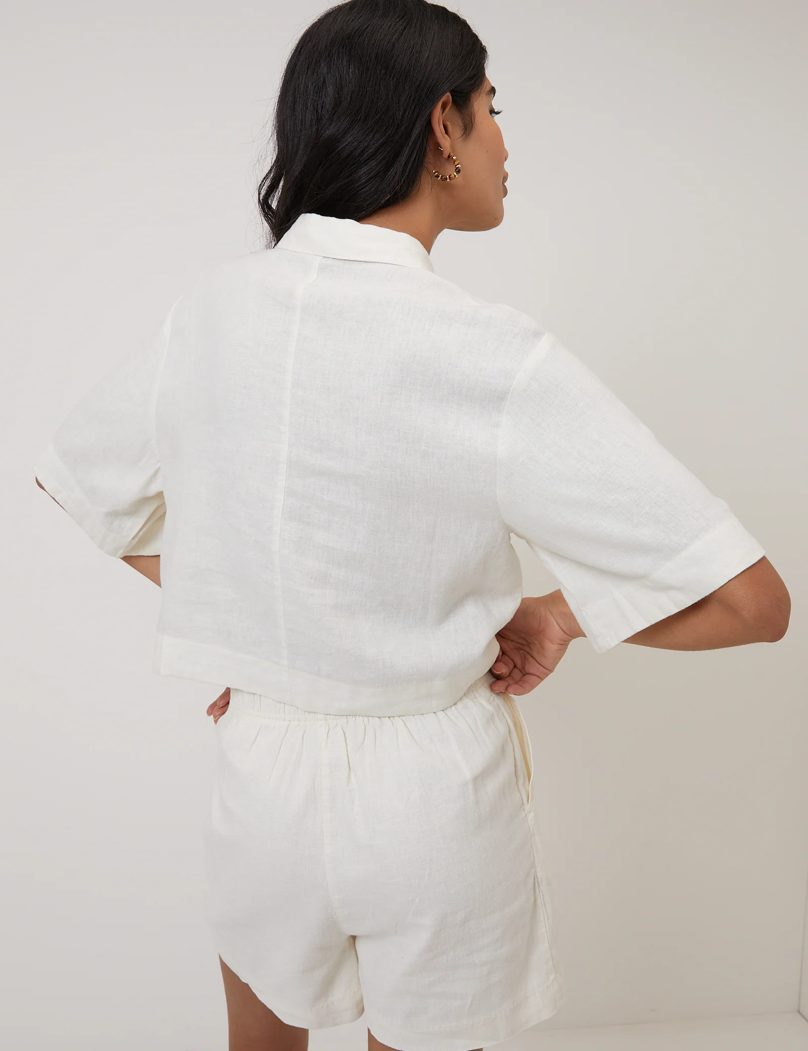Cream Linen-Blend Cropped Shirt - Image 4