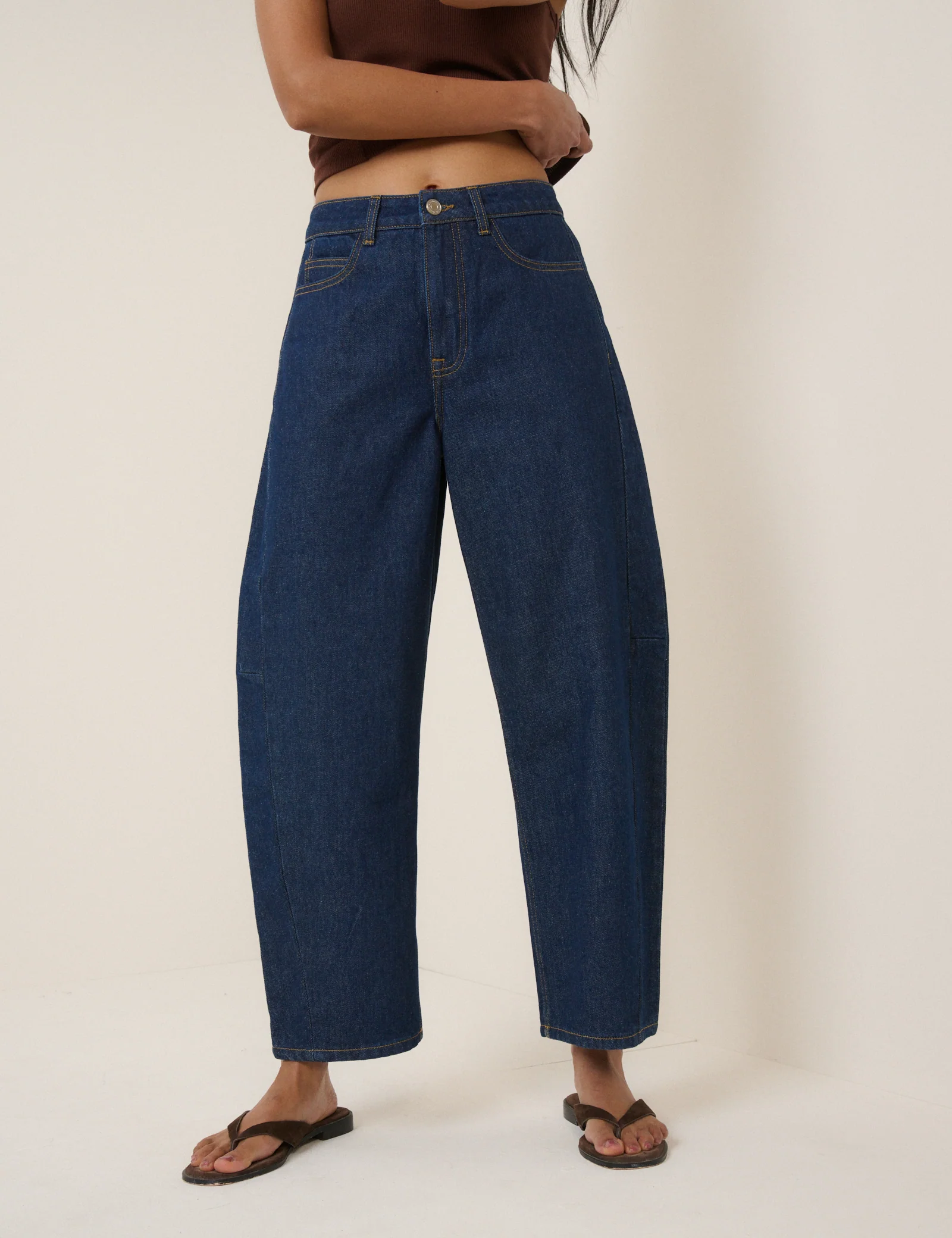 Dark Blue Bethnal Barrel Leg Jeans - Image 2