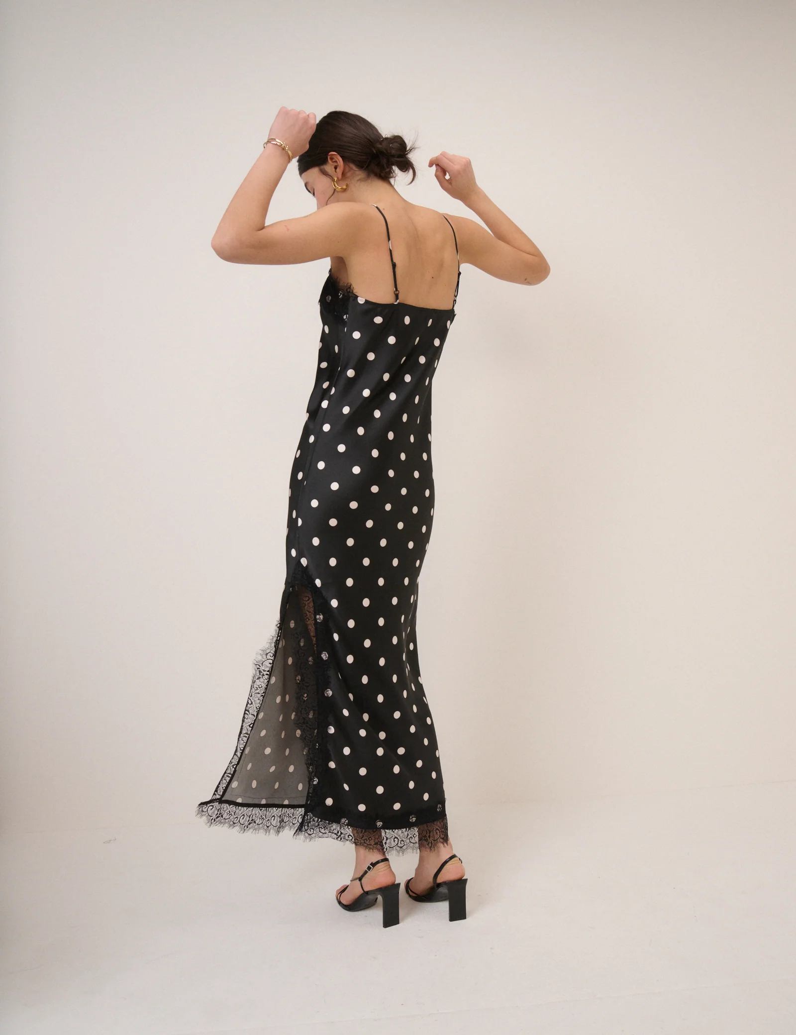 Black Polka Dot Betsie Lace Trim Midi Column Dress - Image 6