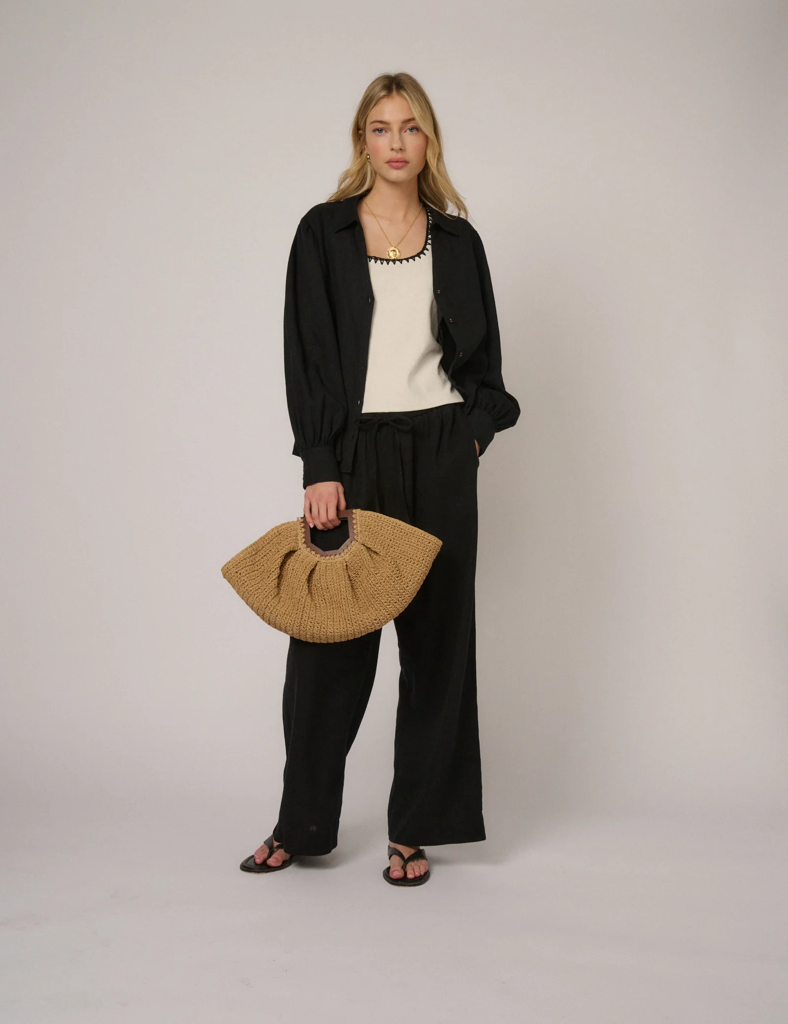 Black Linen-Blend Blouse - Image 4