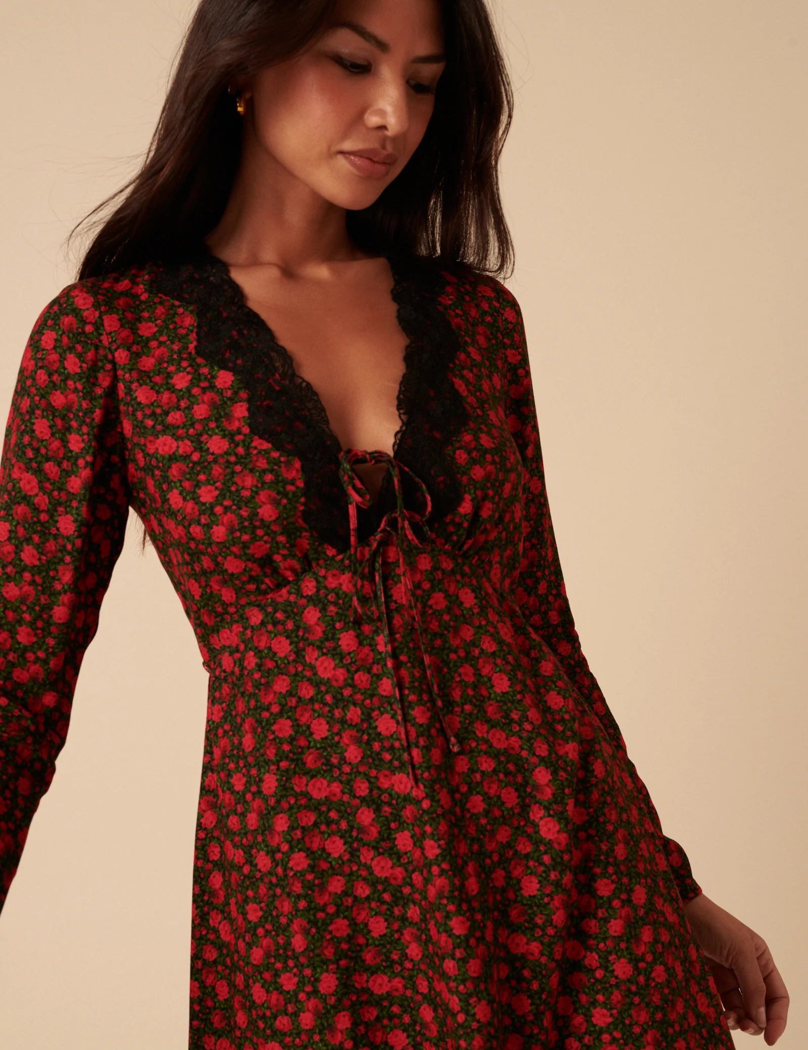 Black And Red Floral Lace Aida Mini Dress - Image 4