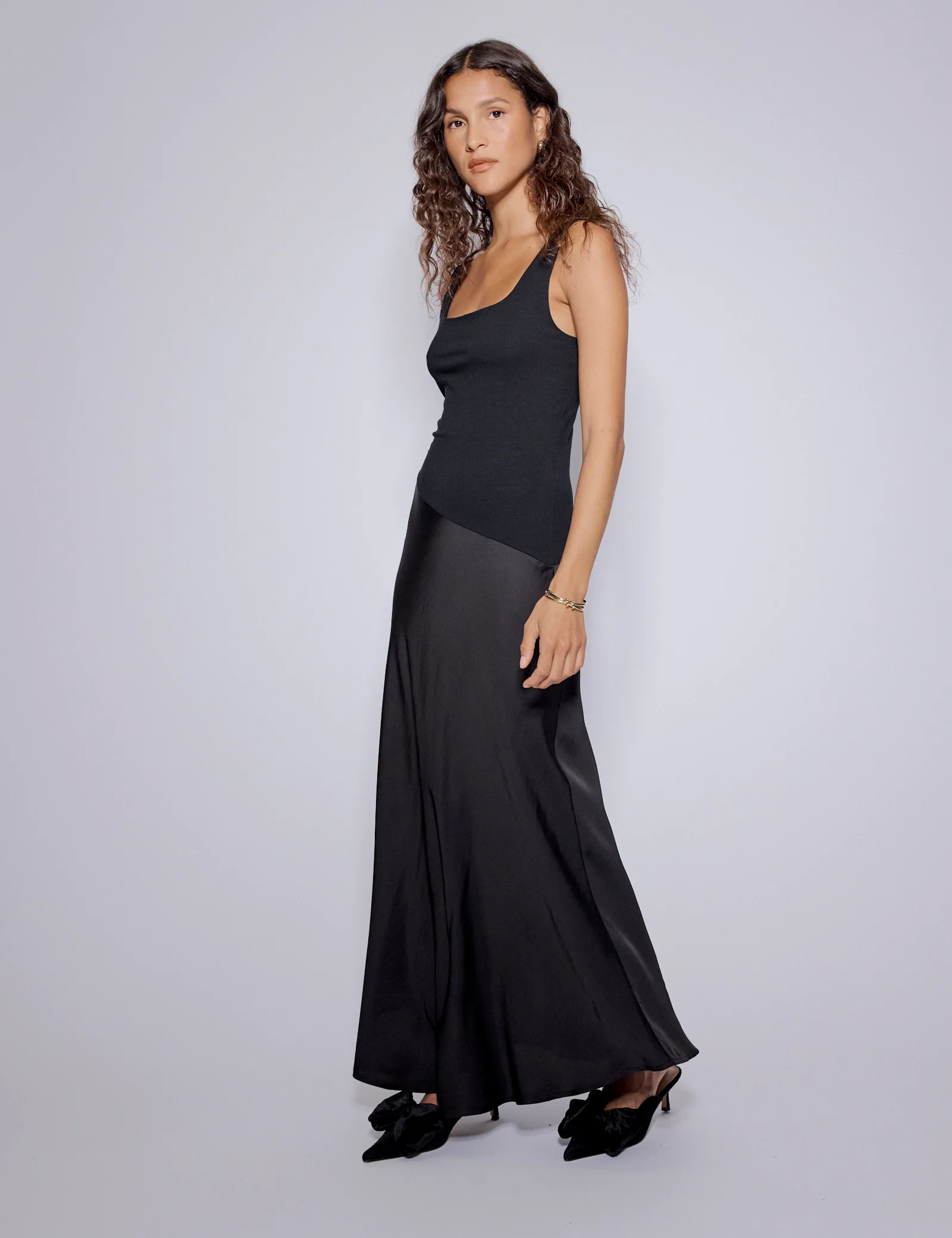 Black Asymmetrical Drop Waist Valentina Midi Dress - Image 4