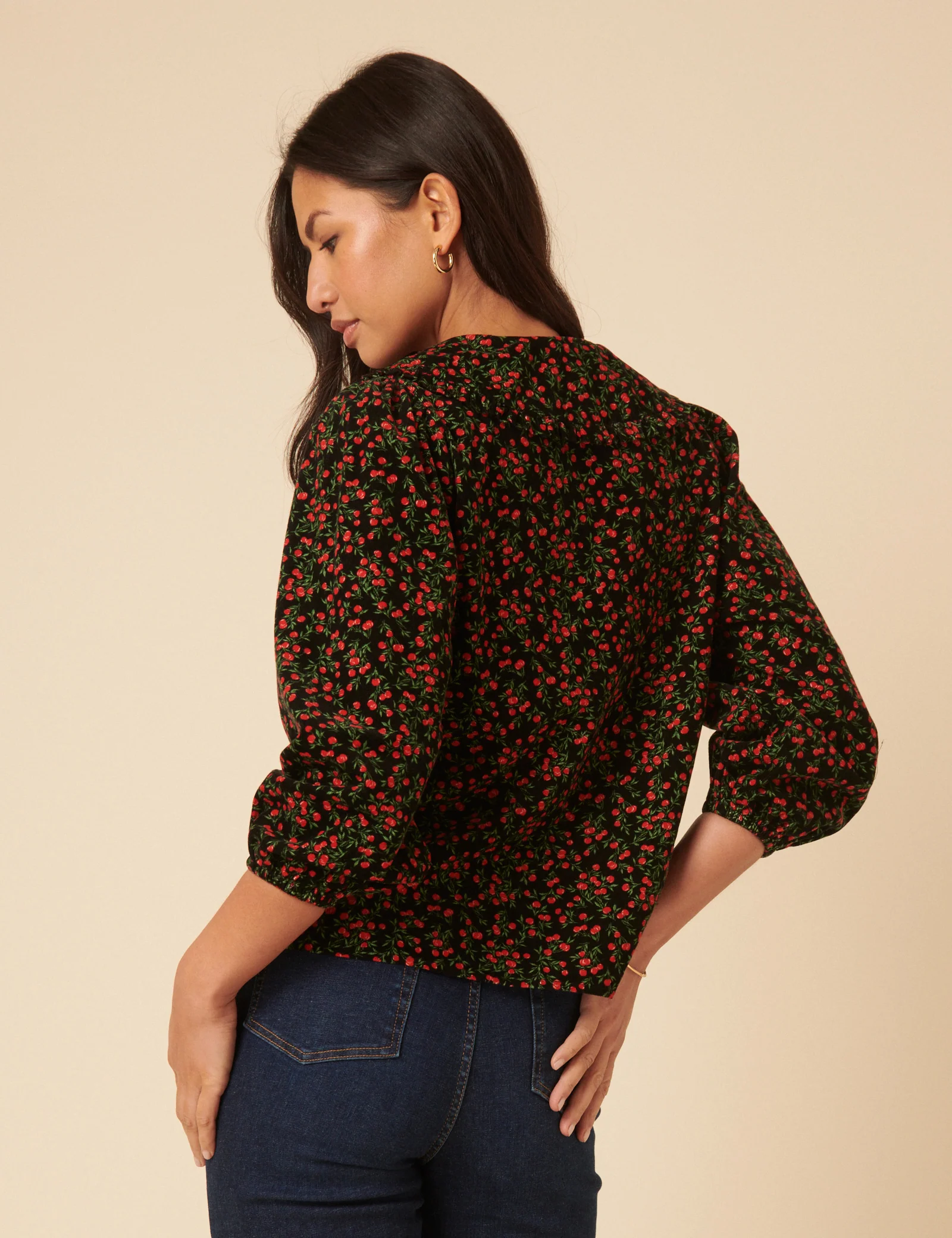 Black Cherry Print Cord Emmie Blouse - Image 4