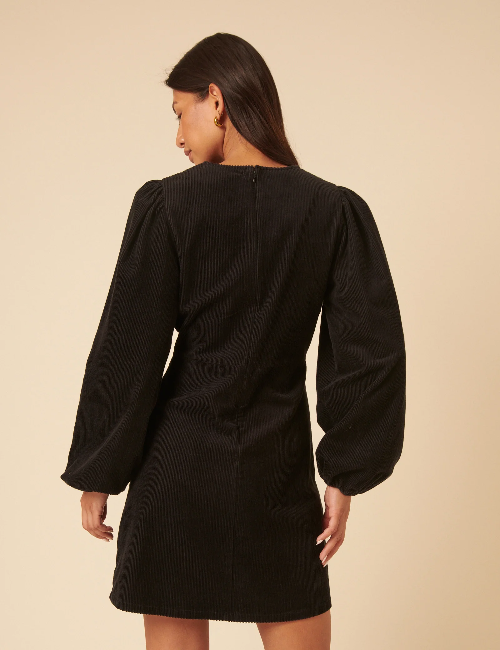 Black Cord Balloon Sleeve Peggy Mini Dress - Image 5