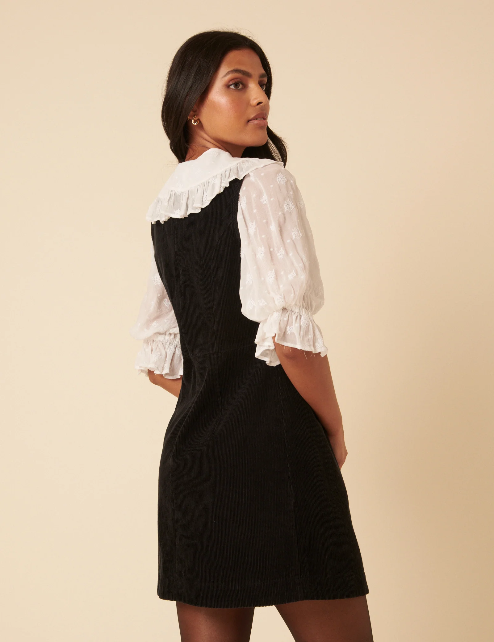 Black Cord Birch Pinafore Mini Dress - Image 5