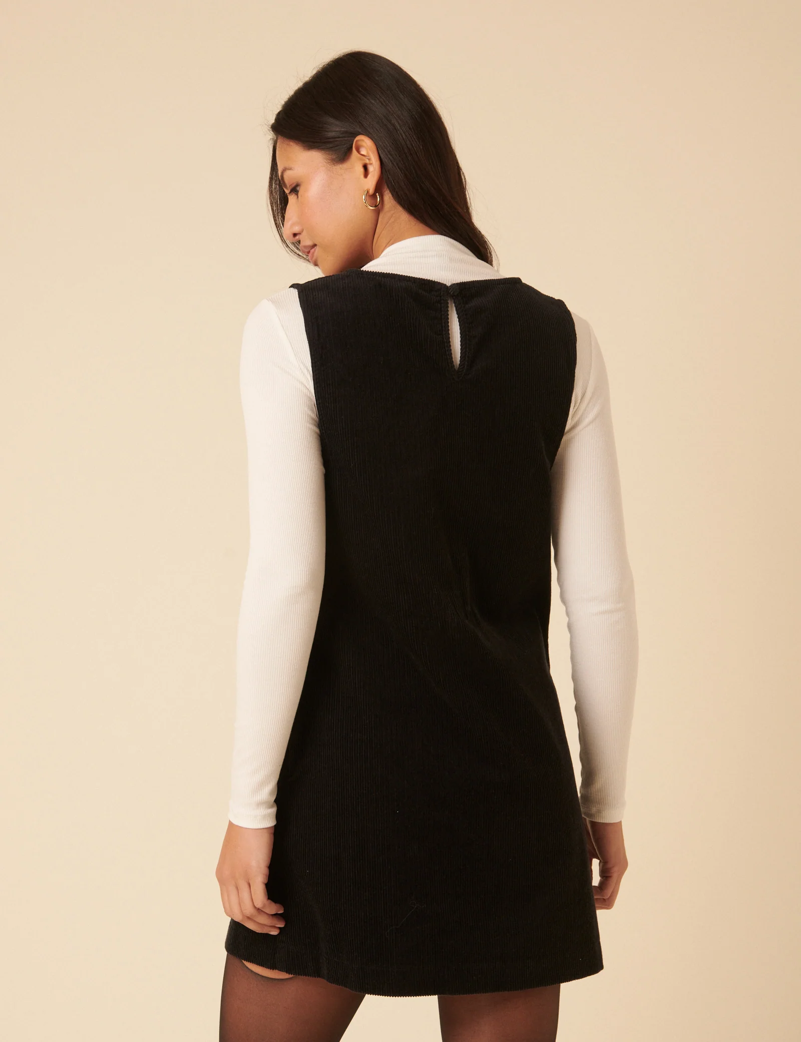 Black Cord Chiara Pinafore Mini Dress - Image 3