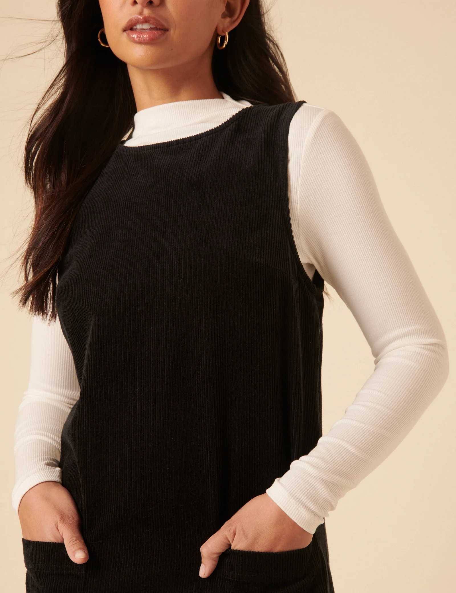 Black Cord Chiara Pinafore Mini Dress - Image 5