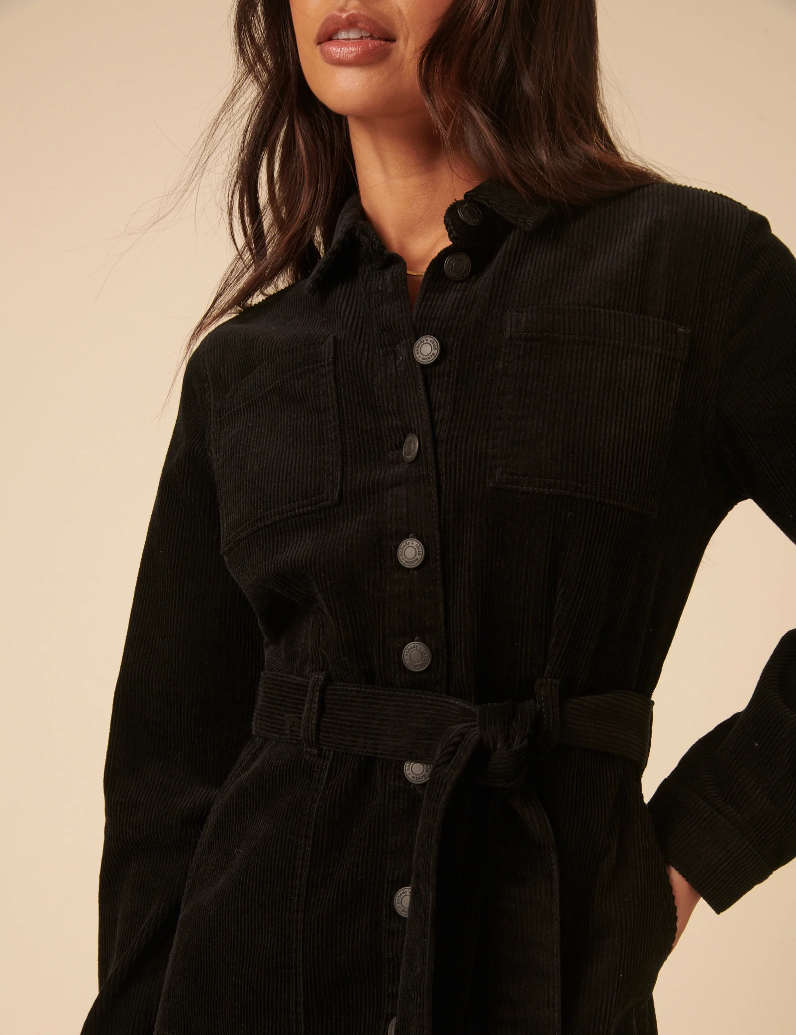 Black Cord Finchley Midi Shirt Dress - Image 2