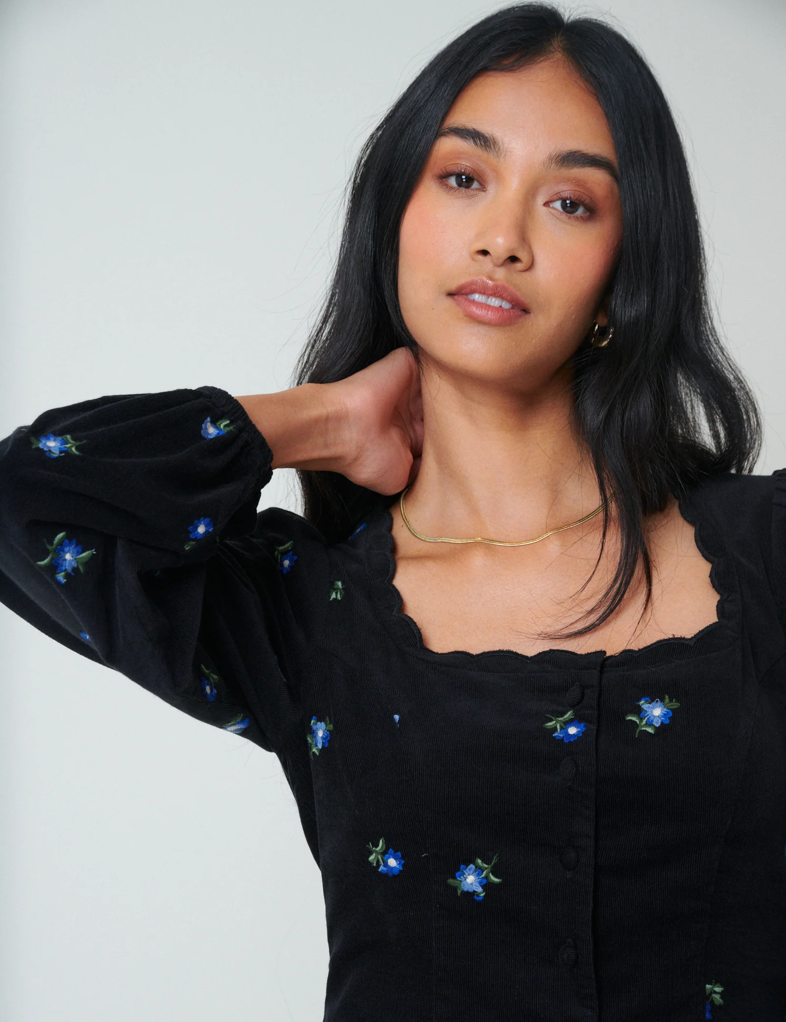Black Cord Floral Embroidered Memphis Mini Dress - Image 2