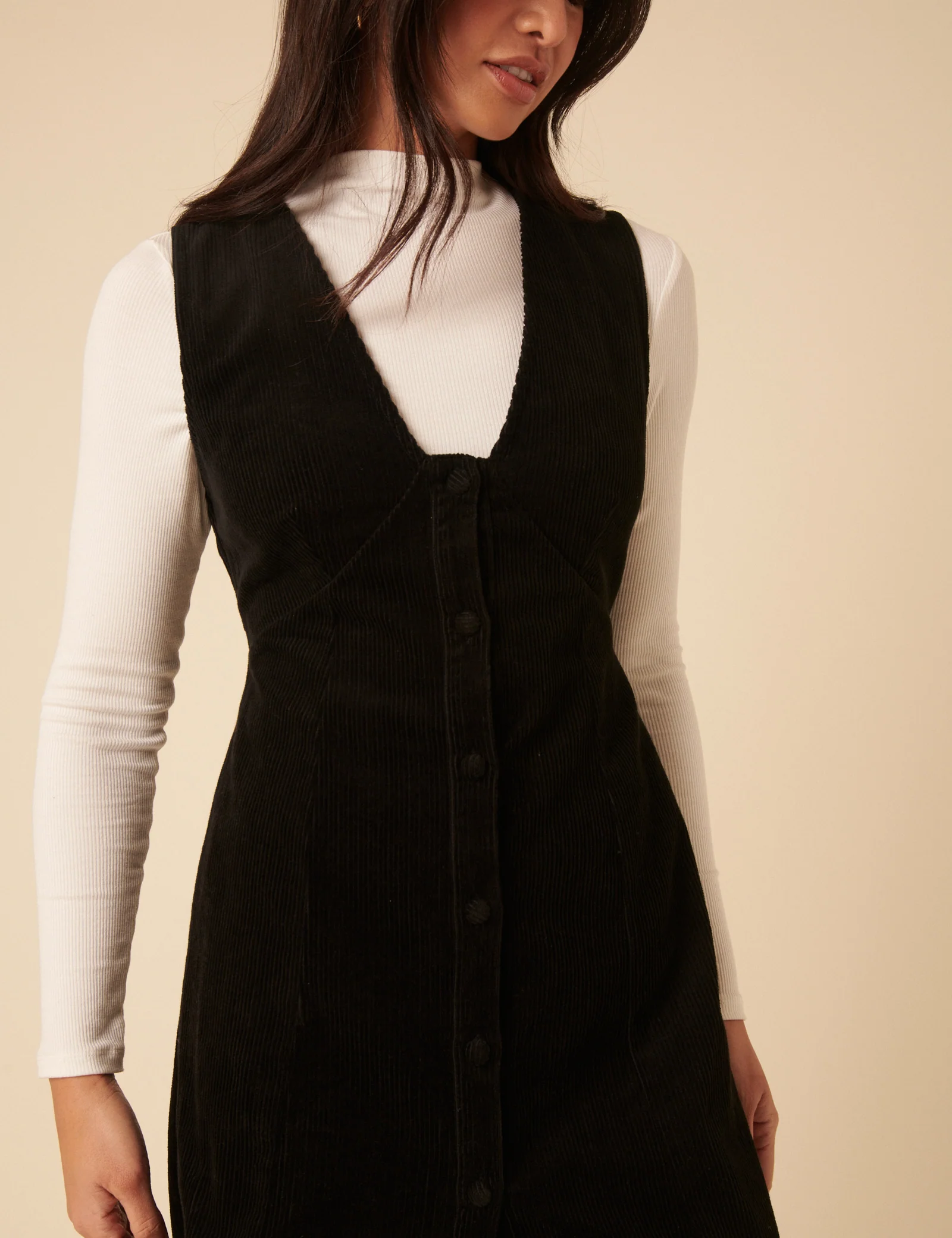Black Cord Gianna Pinafore Mini Dress - Image 3