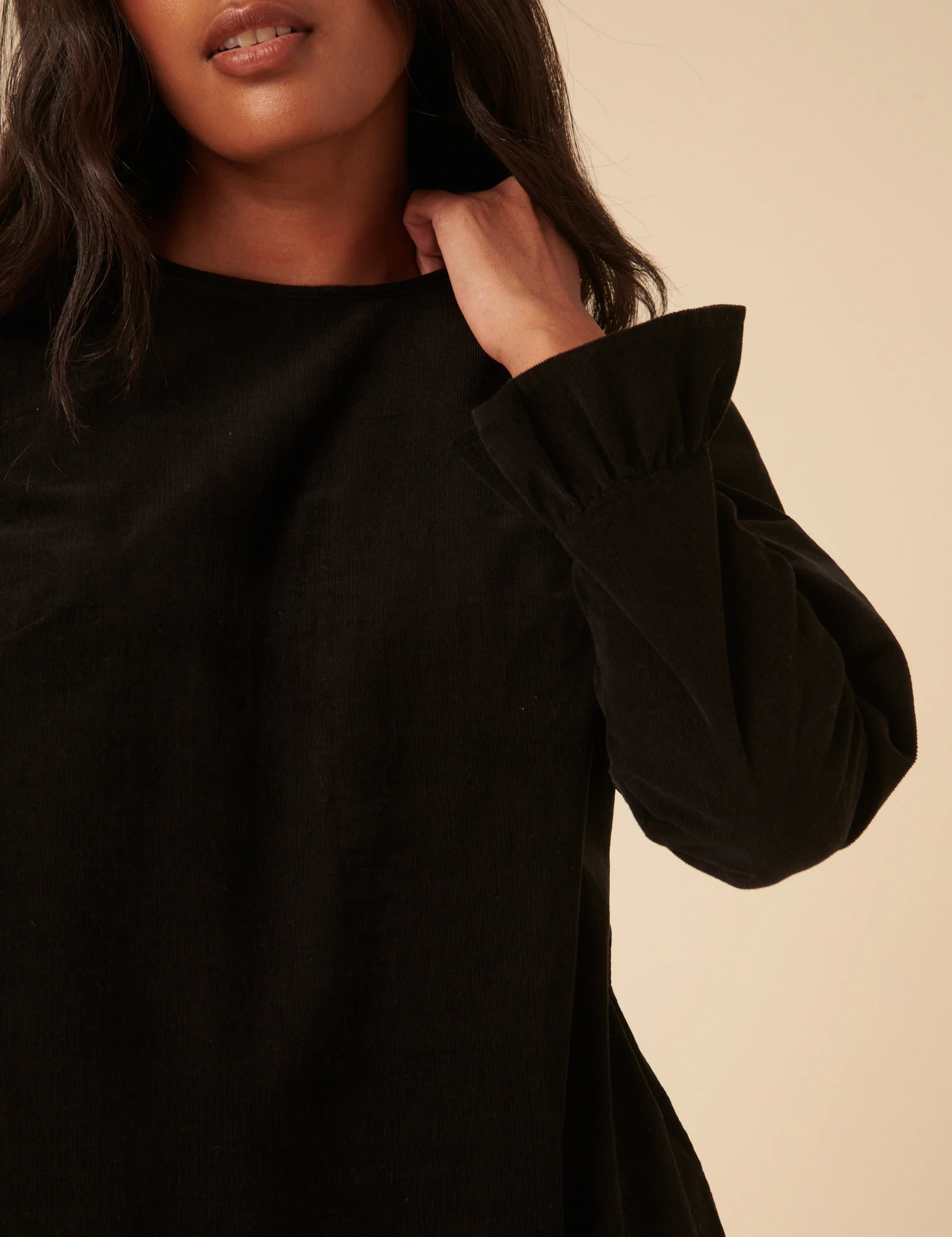 Black Cord Long Sleeve Tiana Mini Dress - Image 2