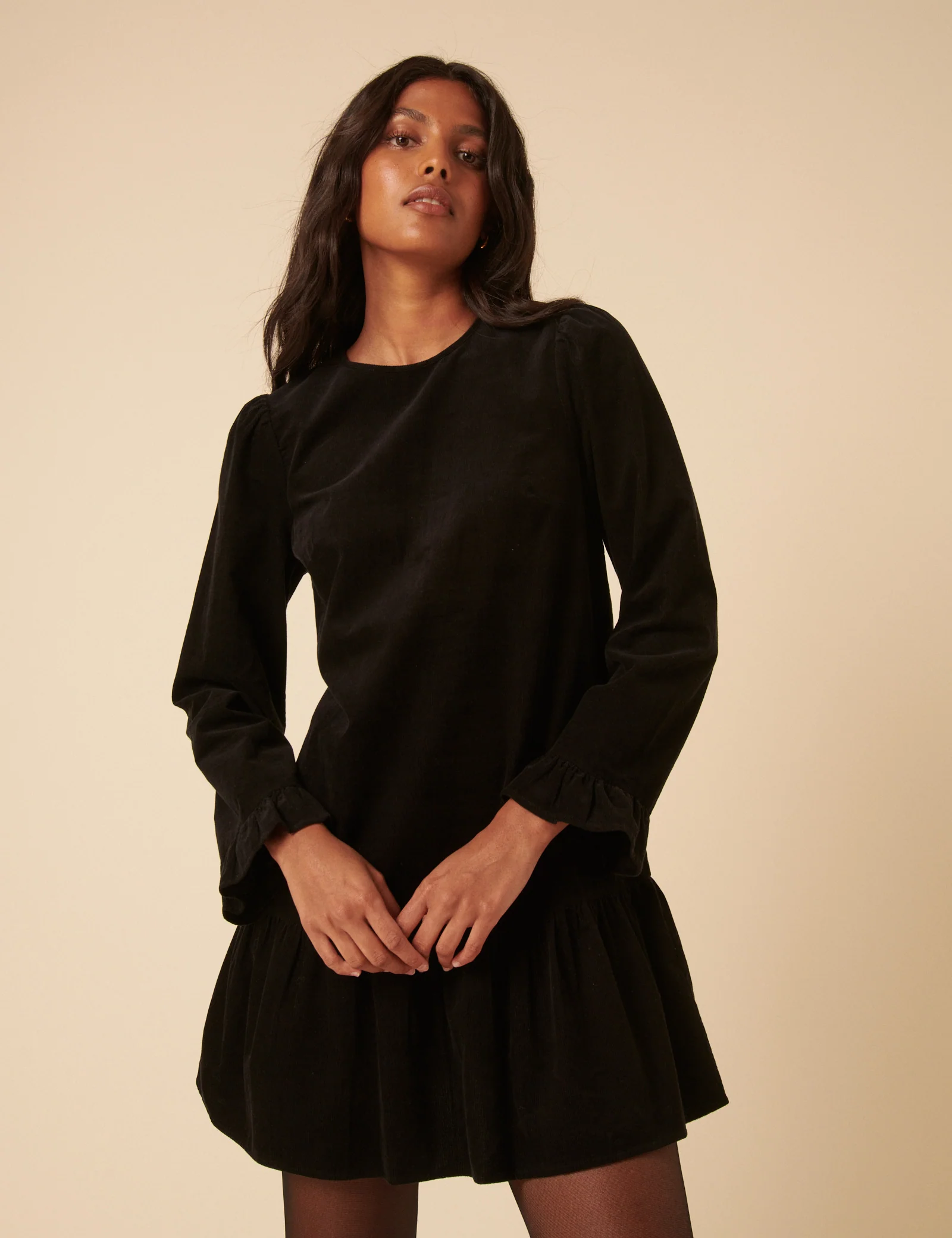 Black Cord Long Sleeve Tiana Mini Dress - Image 4