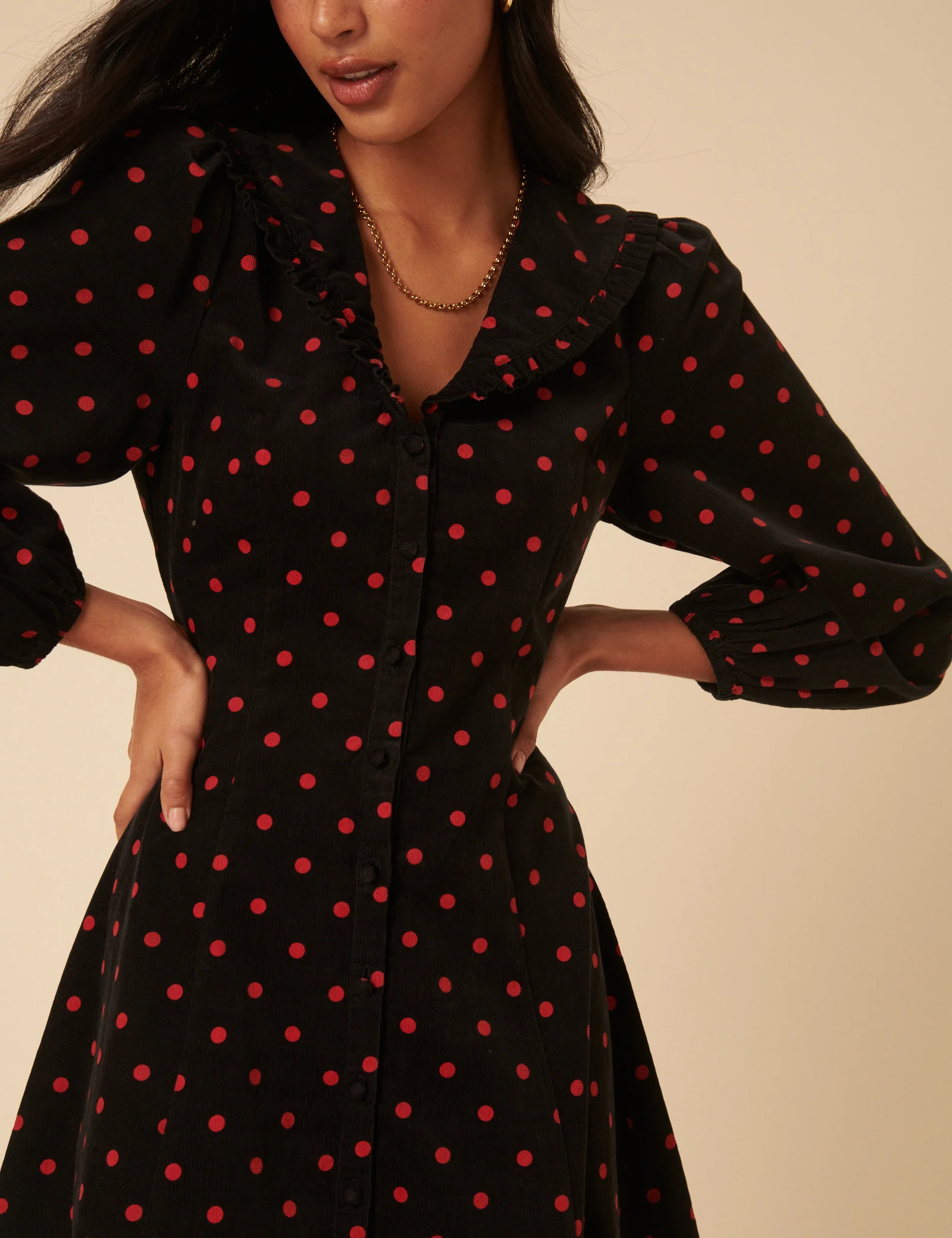 Black Cord Polka Dot Emma Mini Dress - Image 5