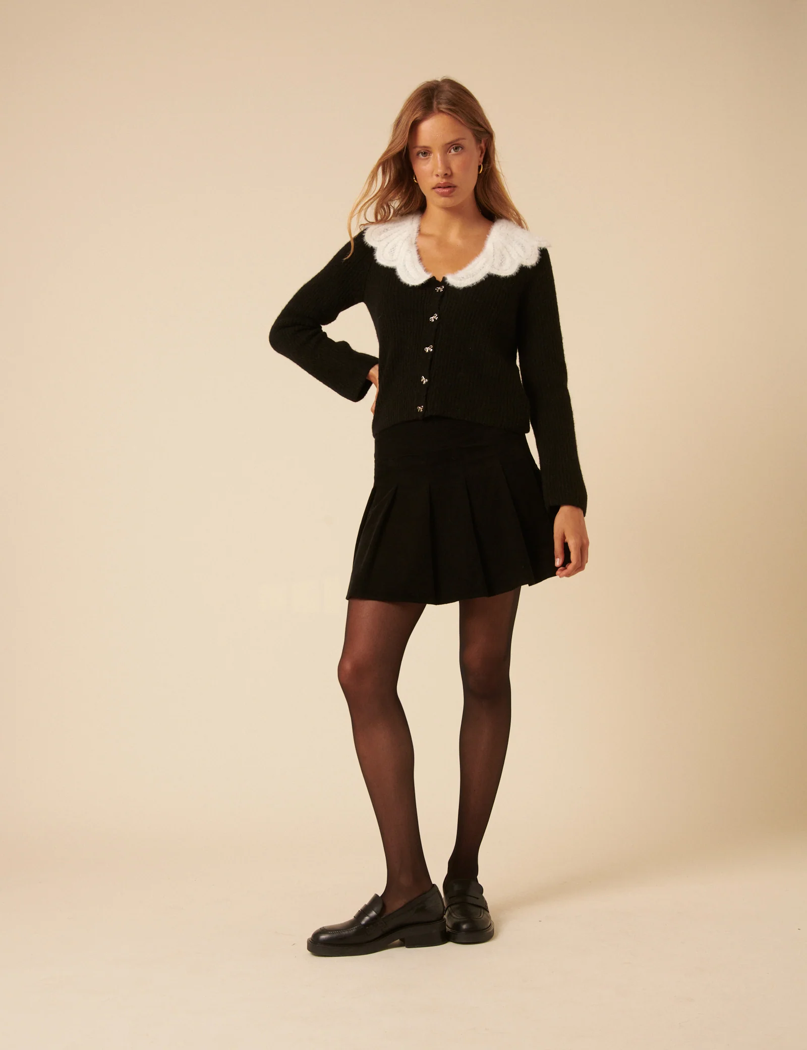 Black Crochet Collar Cardigan - Image 3