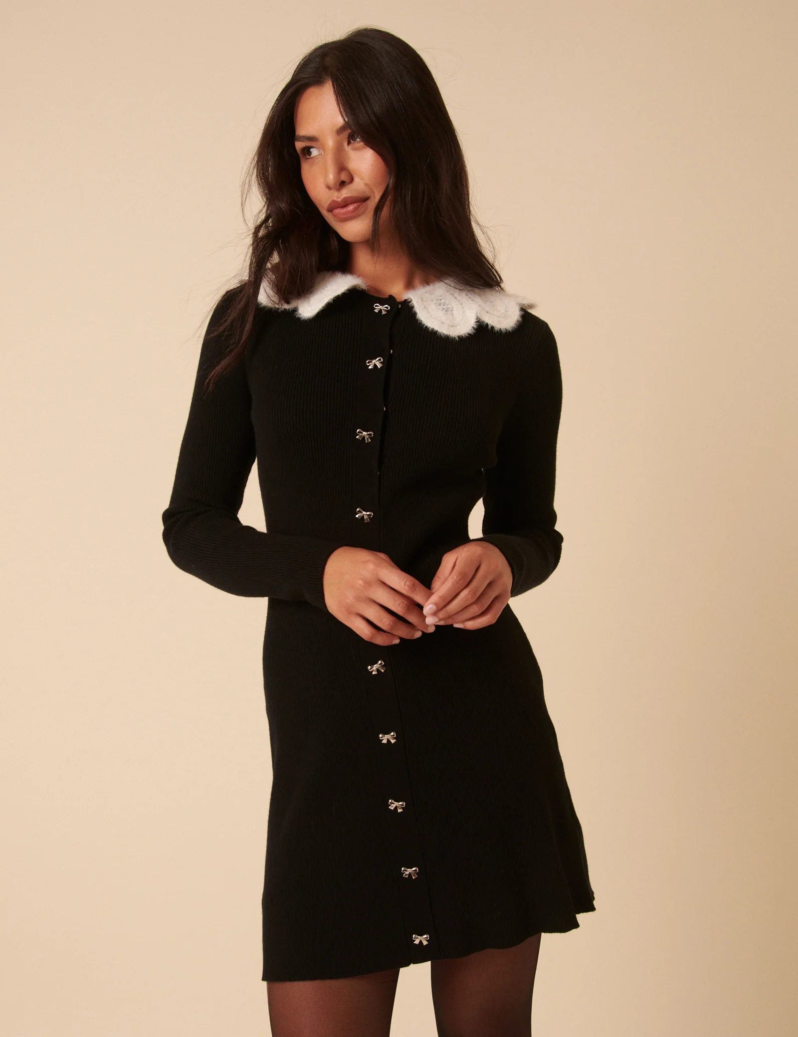 Black Crochet Trim Collar Mini Dress