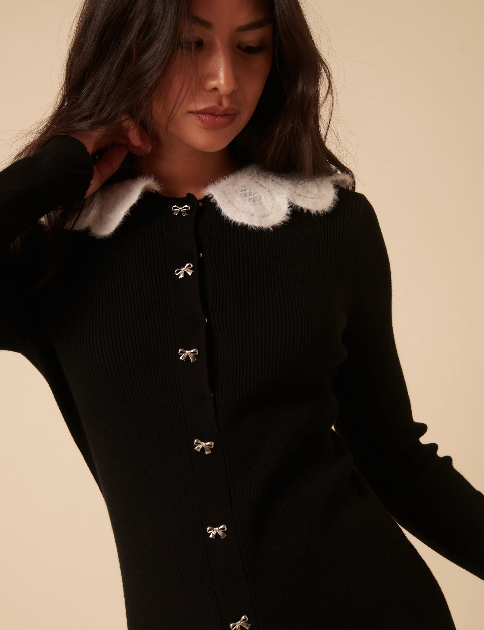 Black Crochet Trim Collar Mini Dress - Image 5