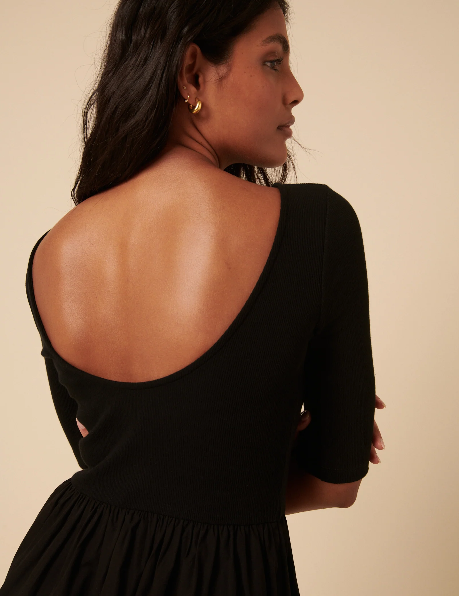 Black Cropped Sleeve A-Line Penni Midi Dress - Image 2