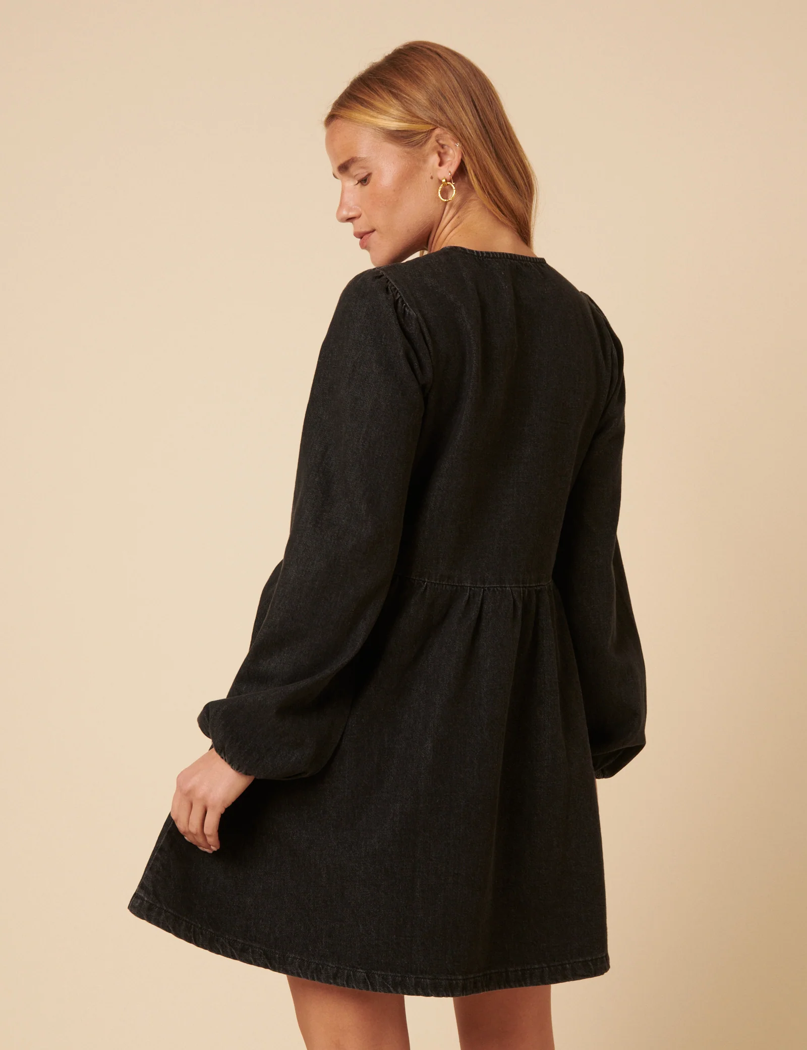 Black Denim Tie Front Eden Mini Dress - Image 5