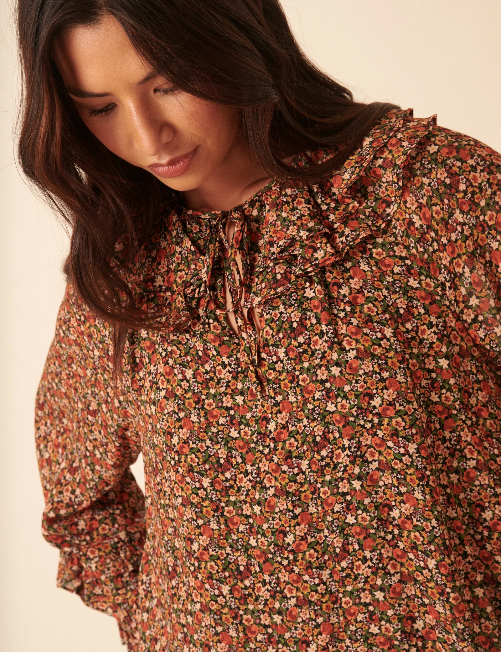 Black Ditsy Floral Flared Sleeve Blouse - Image 2