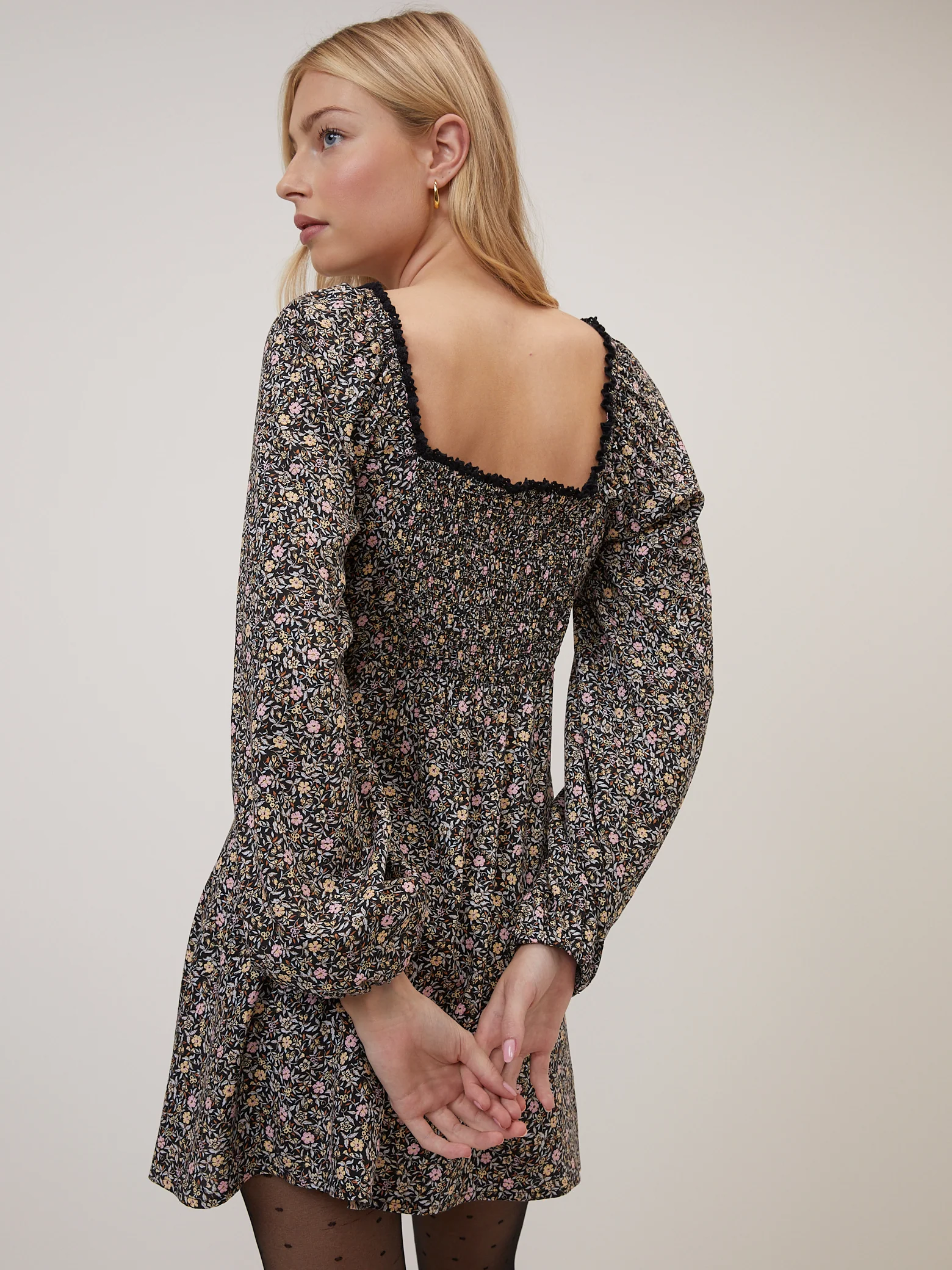 Black Ditsy Floral Lillie Mini Dress - Image 5