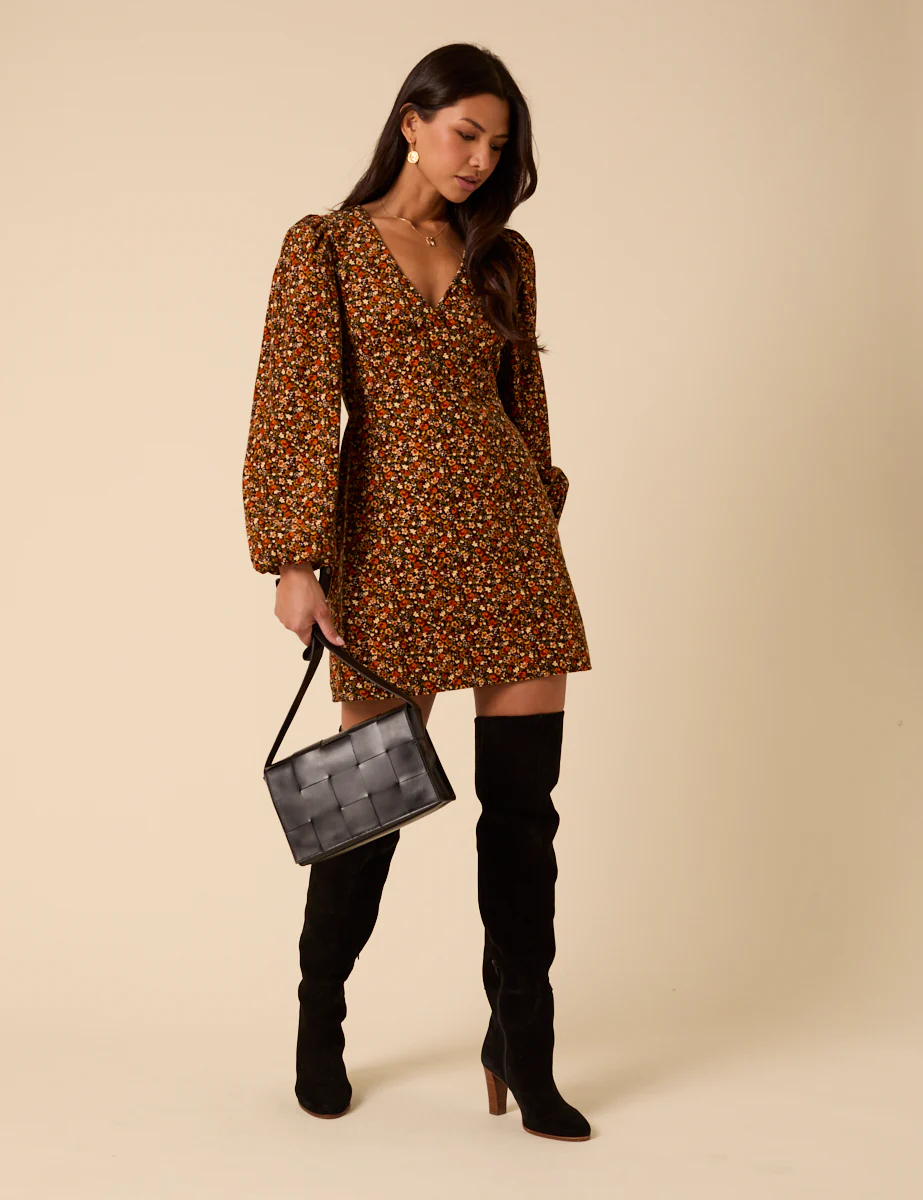 Black Ditsy Floral Puff Sleeve Fiora Mini Dress - Image 3