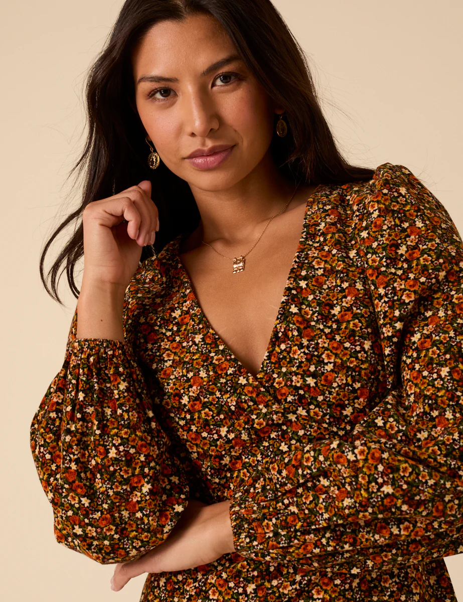 Black Ditsy Floral Puff Sleeve Fiora Mini Dress - Image 4