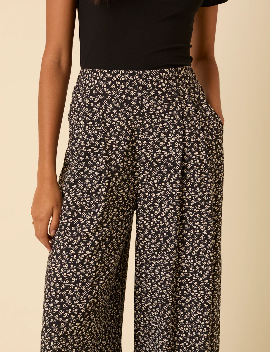 Black Ditsy Floral Wide Leg Zeena Trousers - Image 3