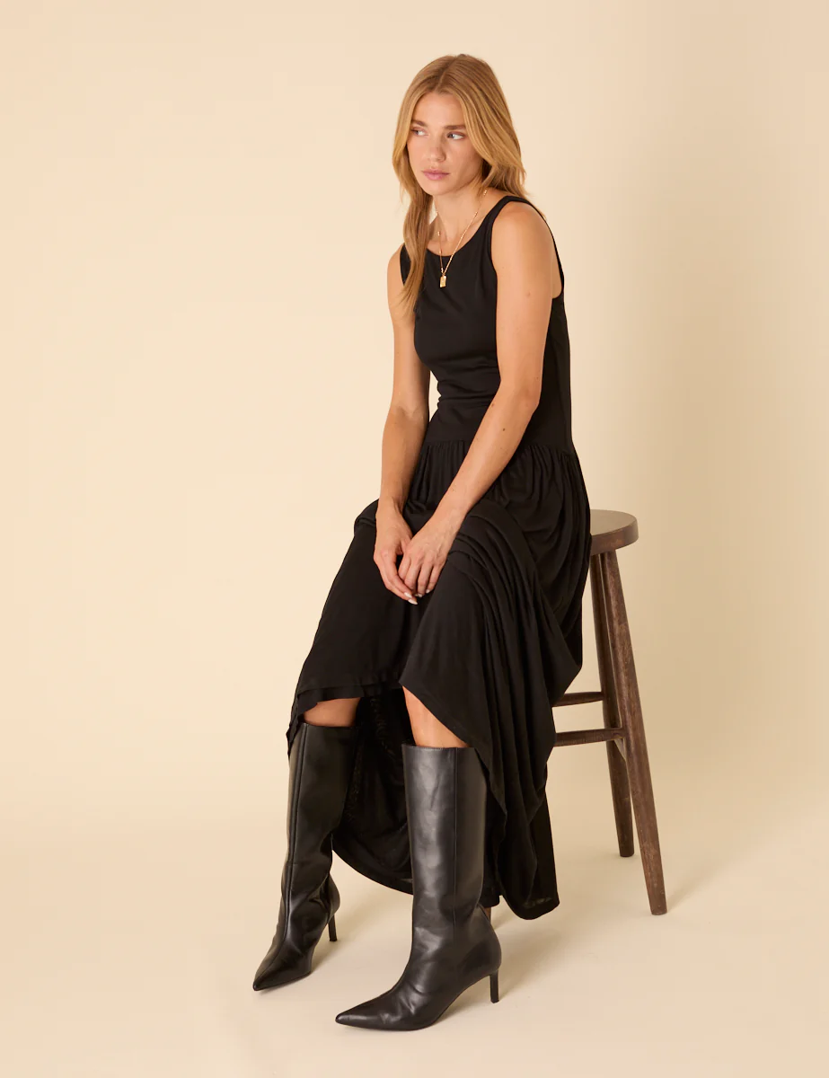 Black Drop Waist Camille Midi Dress - Image 3