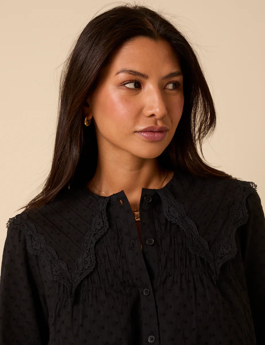 Black Embroidered Peter Pan Collar Blouse - Image 4