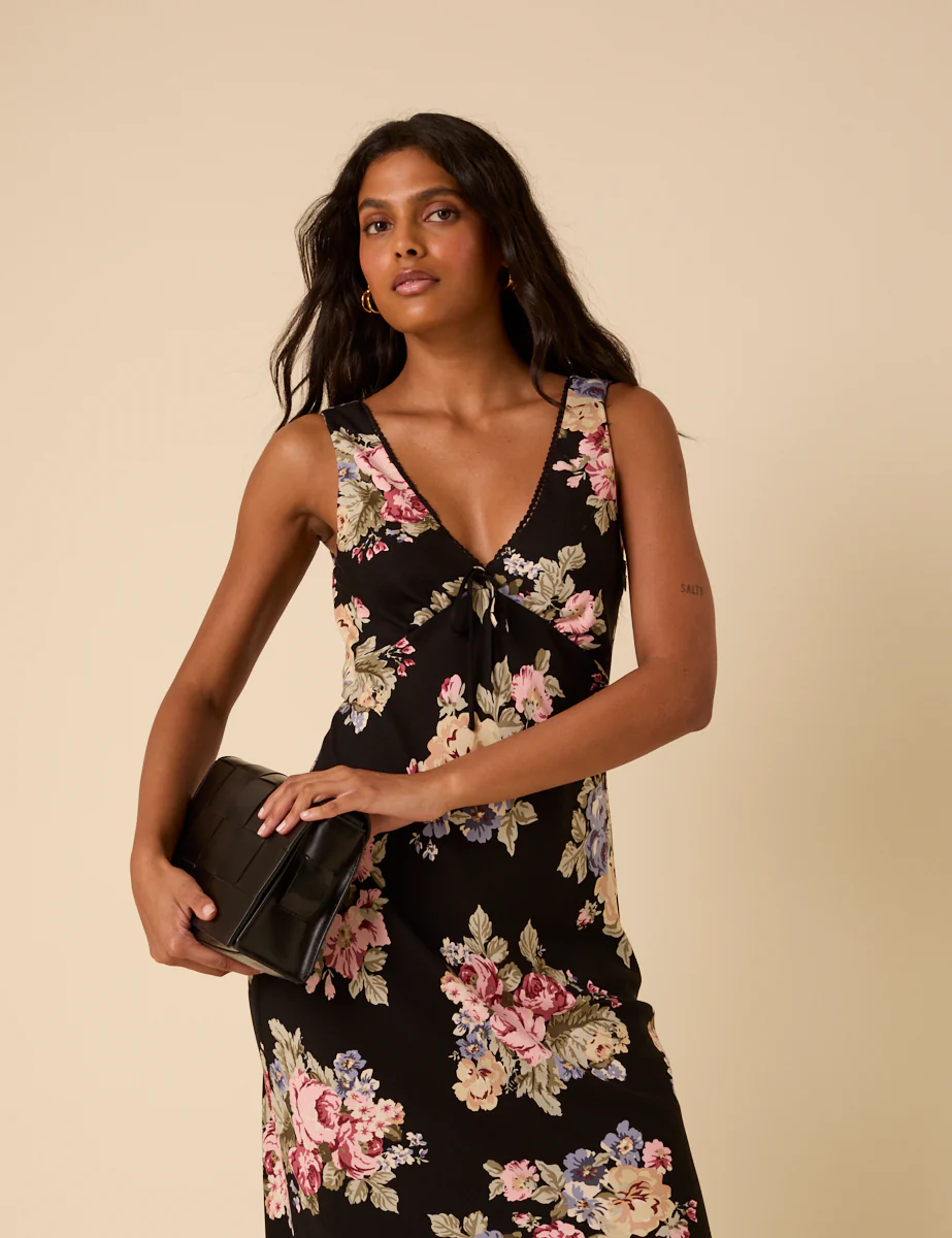 Black Floral Abbey Midi Dress - Image 4