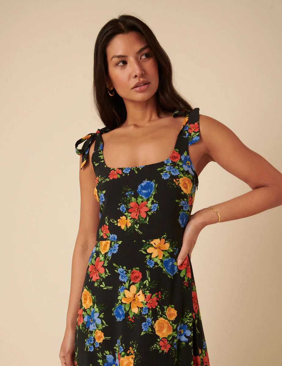 Black Floral Adrian Midi Dress - Image 2