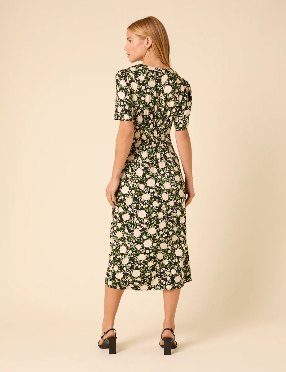 Black Floral Alexa Midi Dress - Image 5