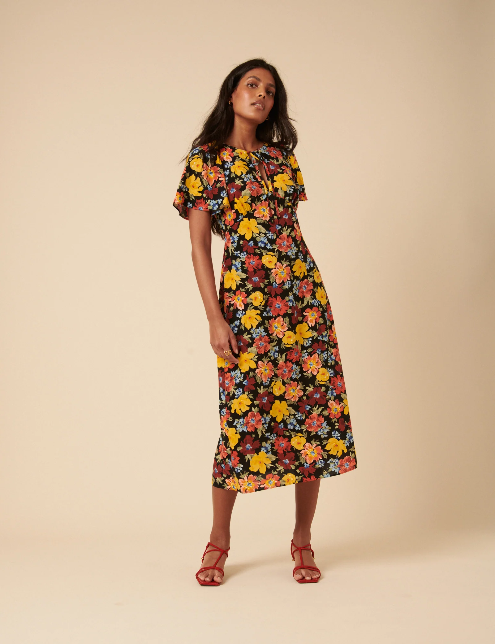 Black Floral Anna Midi Dress - Image 3