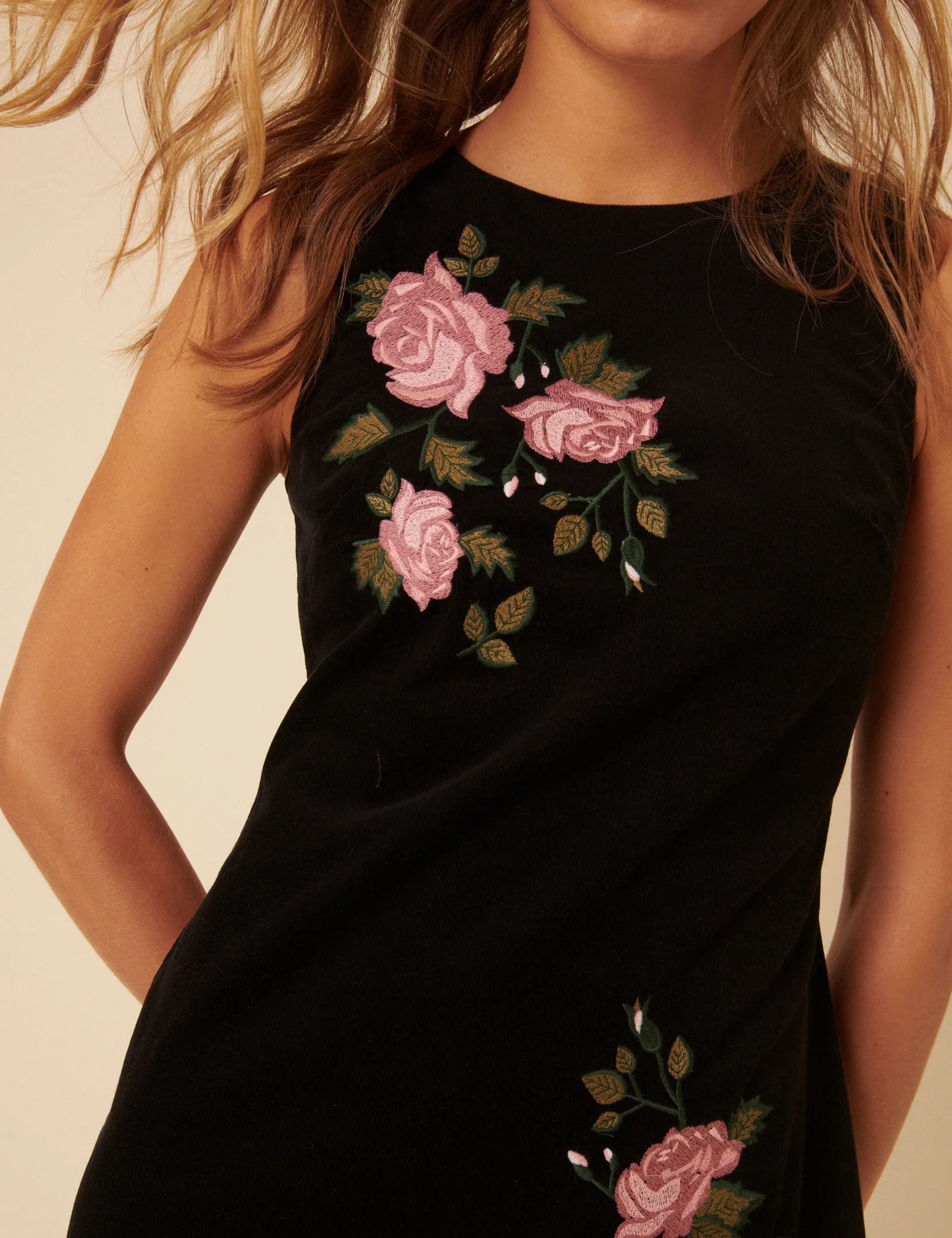 Black Floral Cord Kendall Mini Dress - Image 2