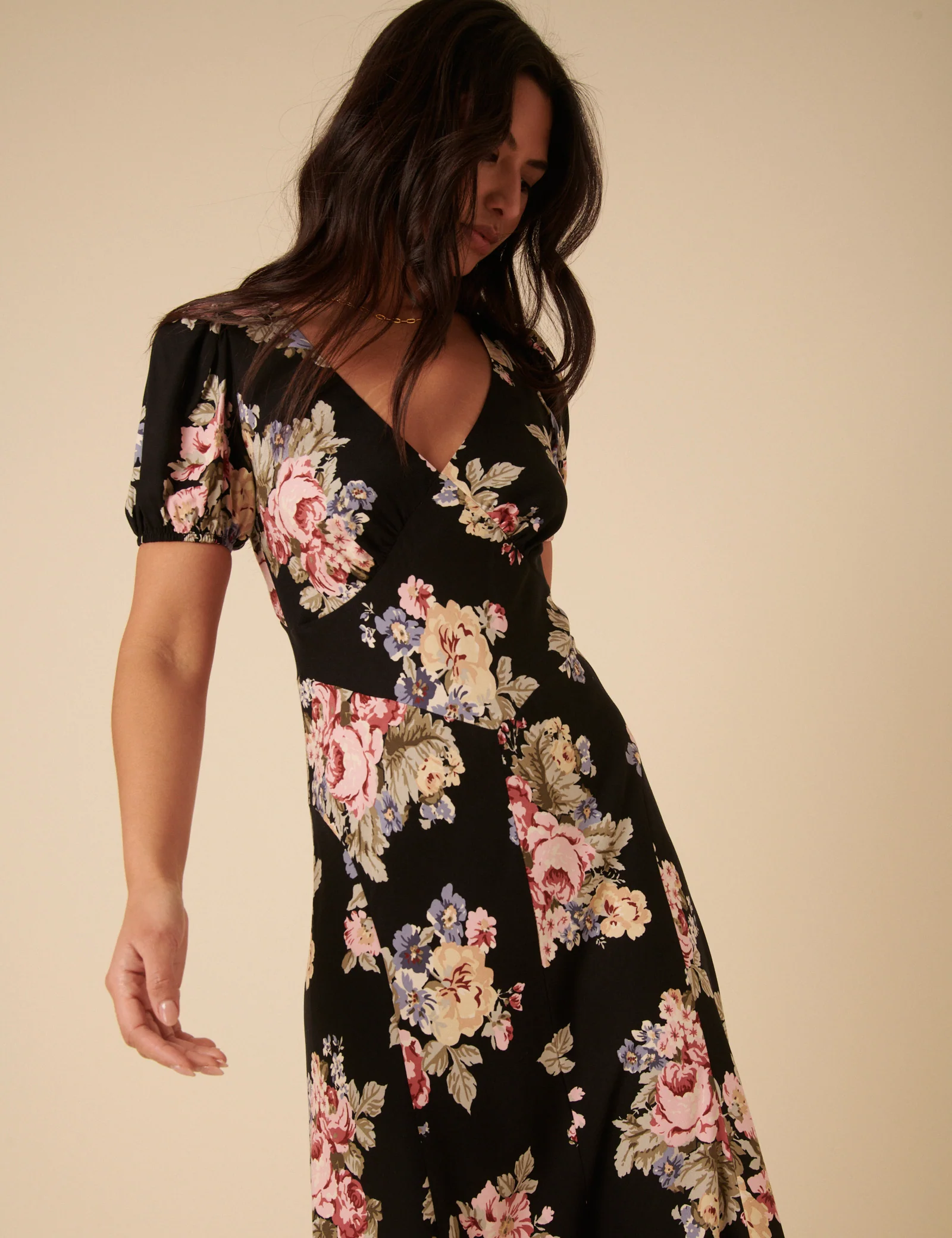 Black Floral Ella Midi Dress - Image 2