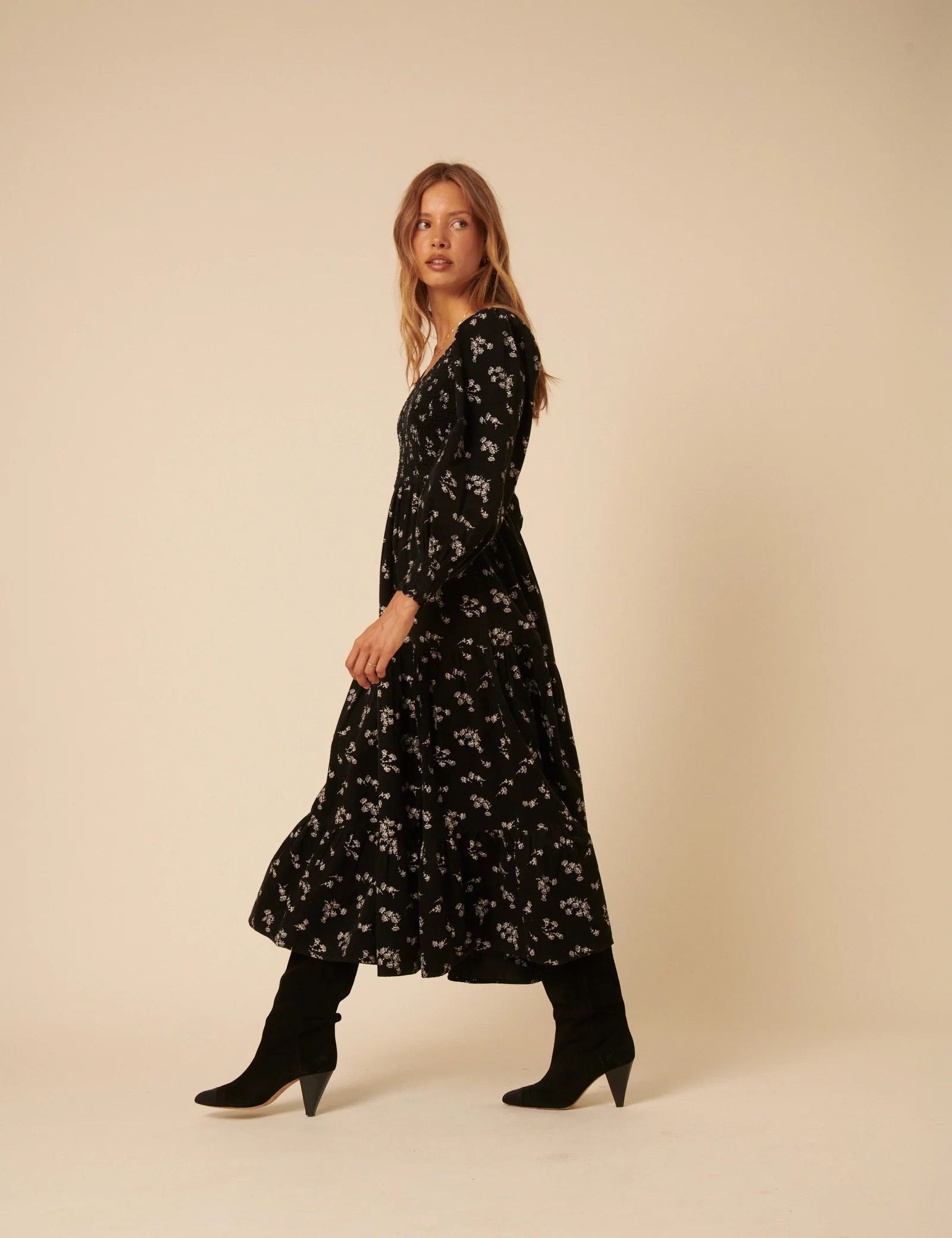 Black Floral Embroidered Cord Ruby Midi Dress - Image 3
