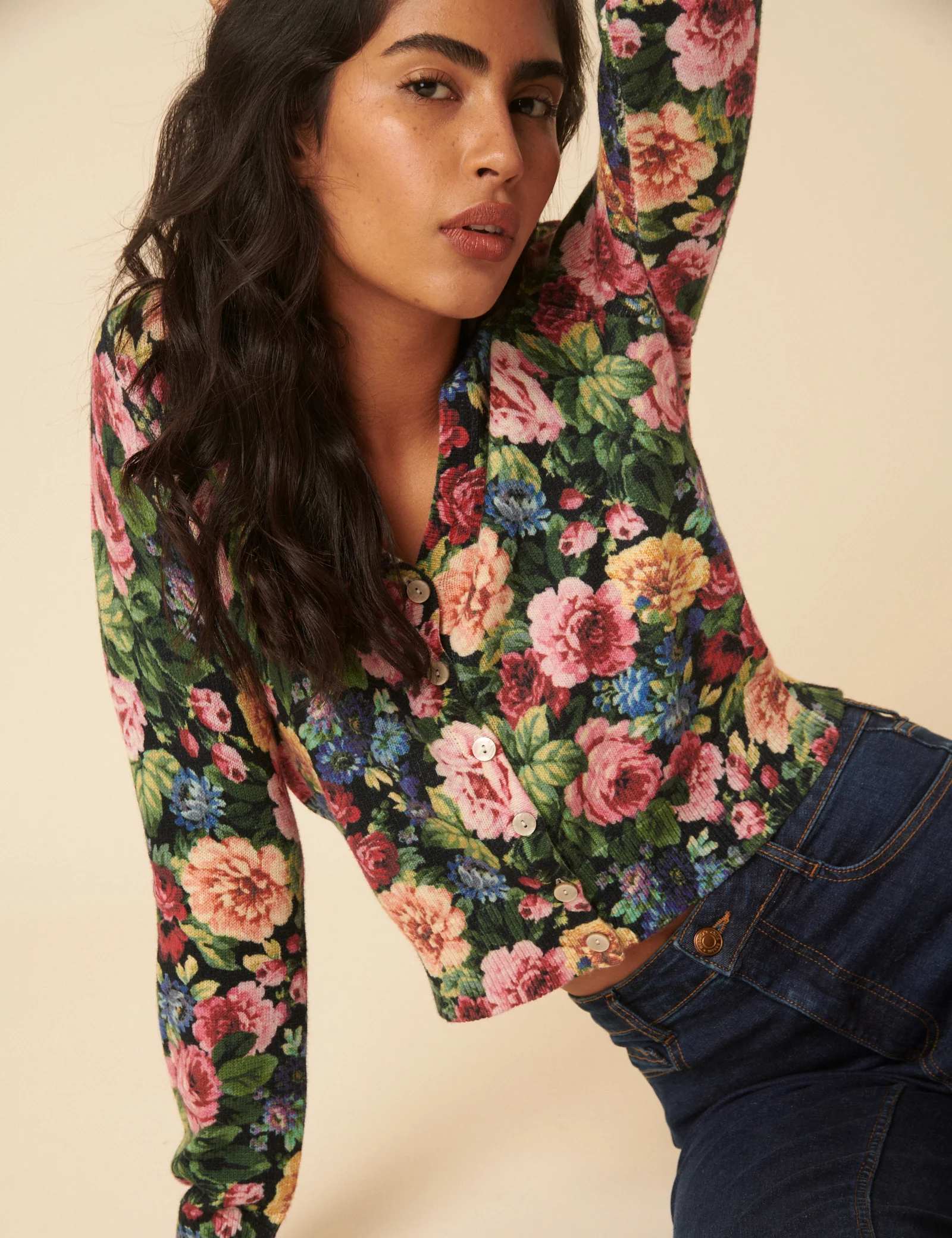 Black Floral Knitted Cardigan - Image 3