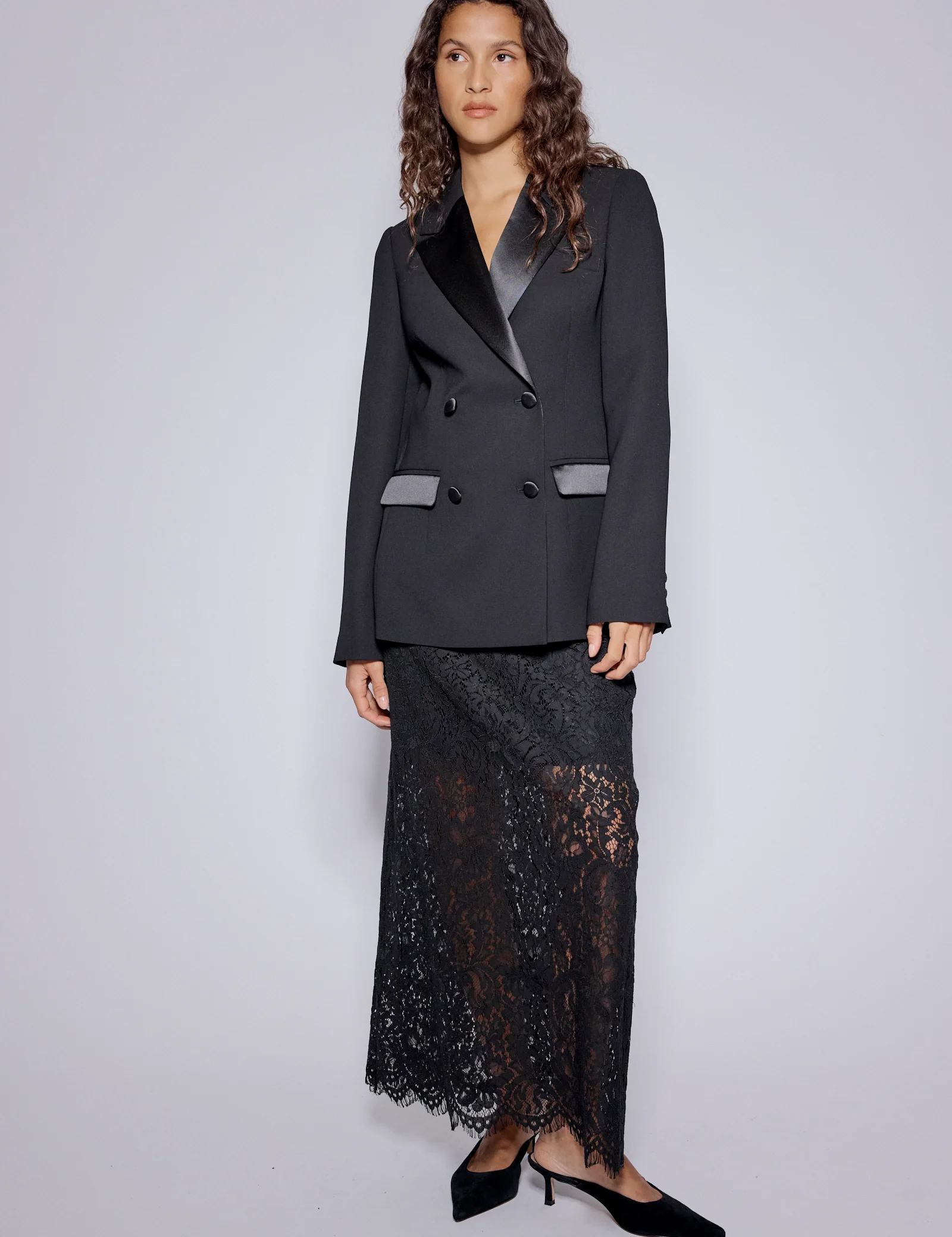 Black Floral Lace Midi Skirt - Image 3