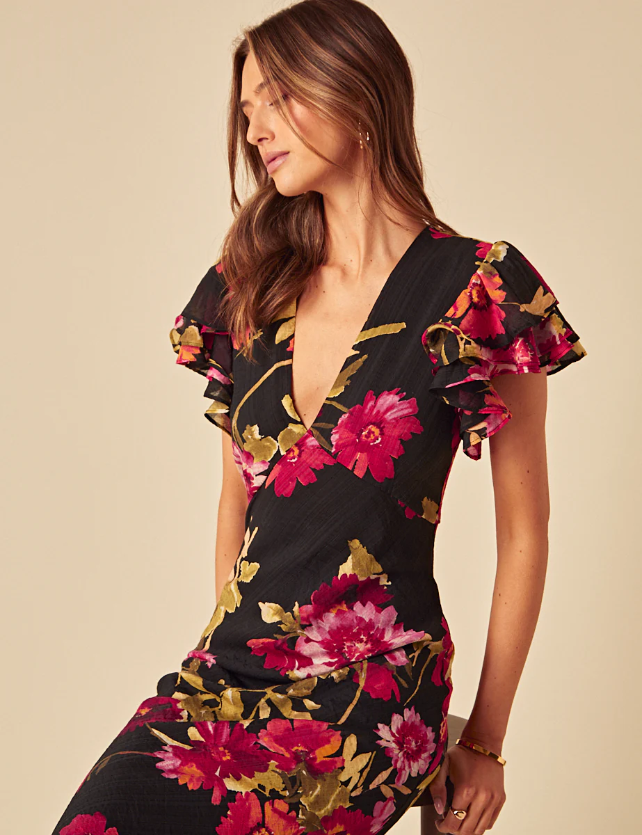 Black Floral Layla Midi Dress - Image 2