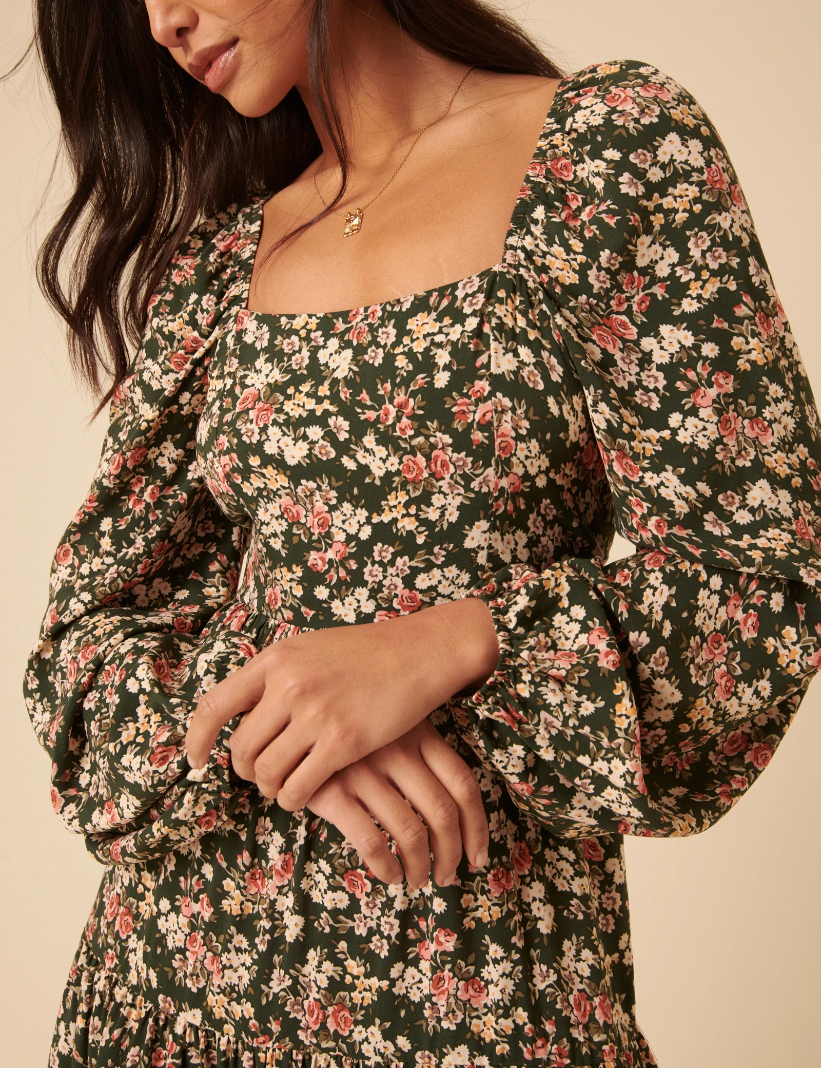Black Floral Long Sleeve Maud Midi Dress - Image 3