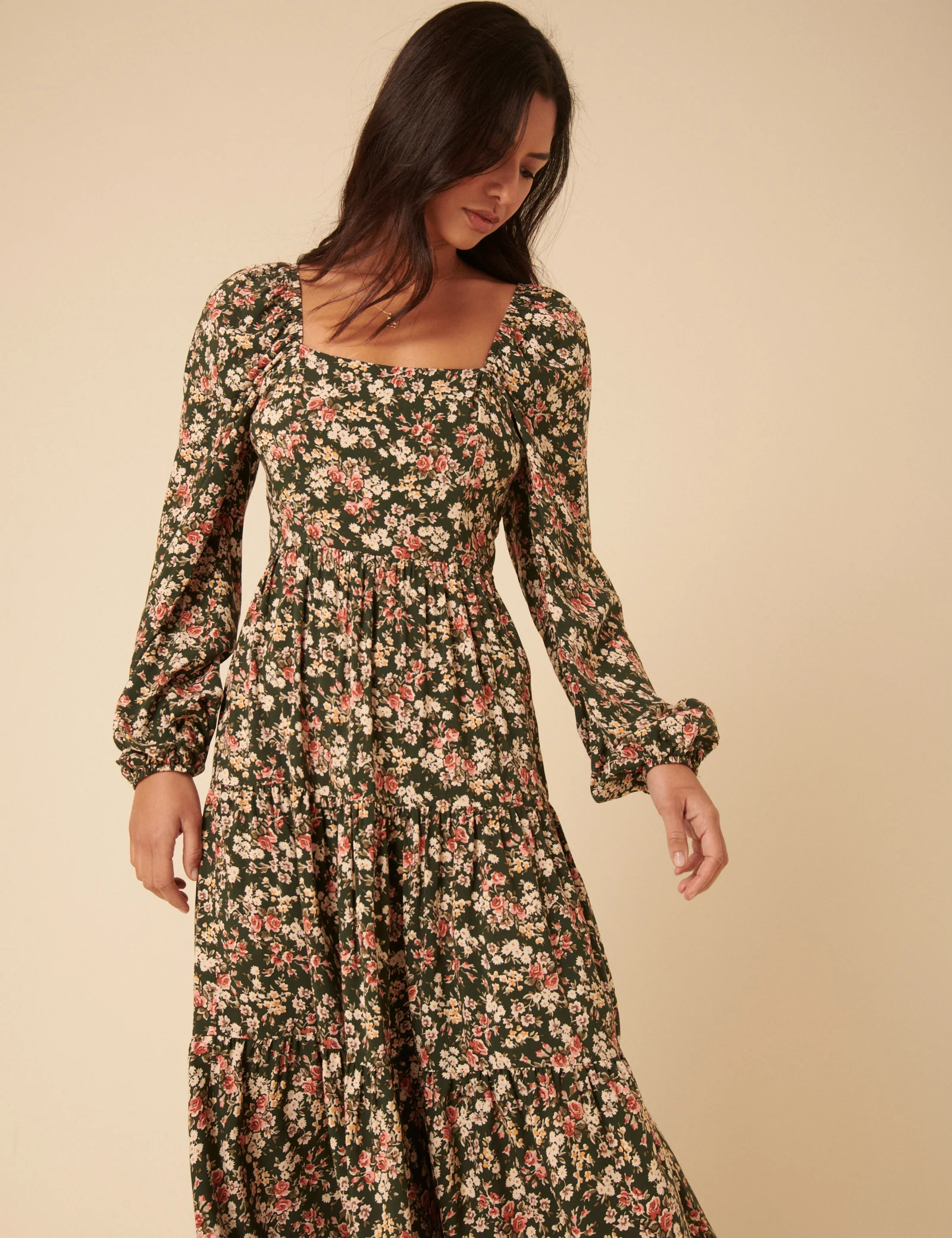 Black Floral Long Sleeve Maud Midi Dress - Image 4
