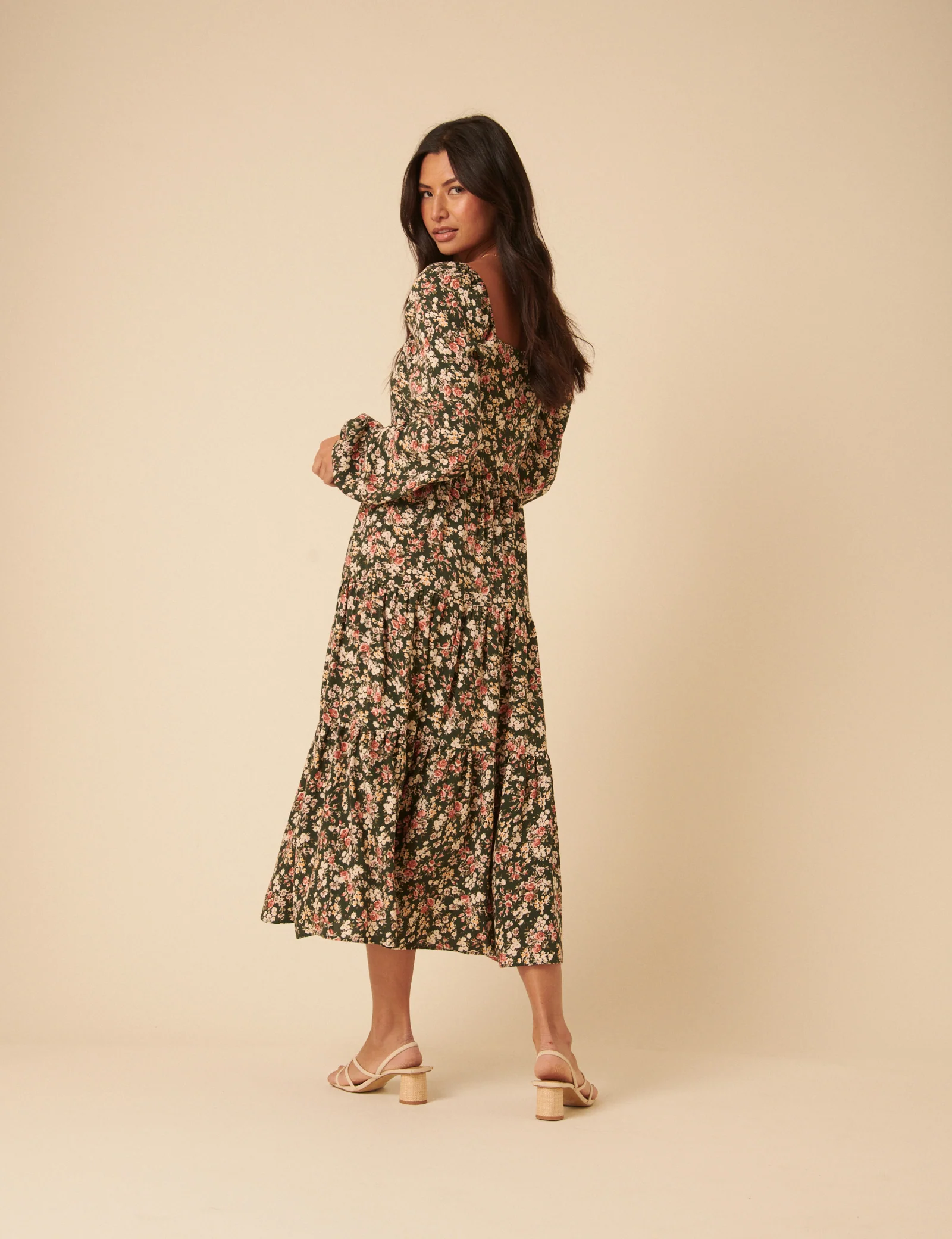 Black Floral Long Sleeve Maud Midi Dress - Image 5