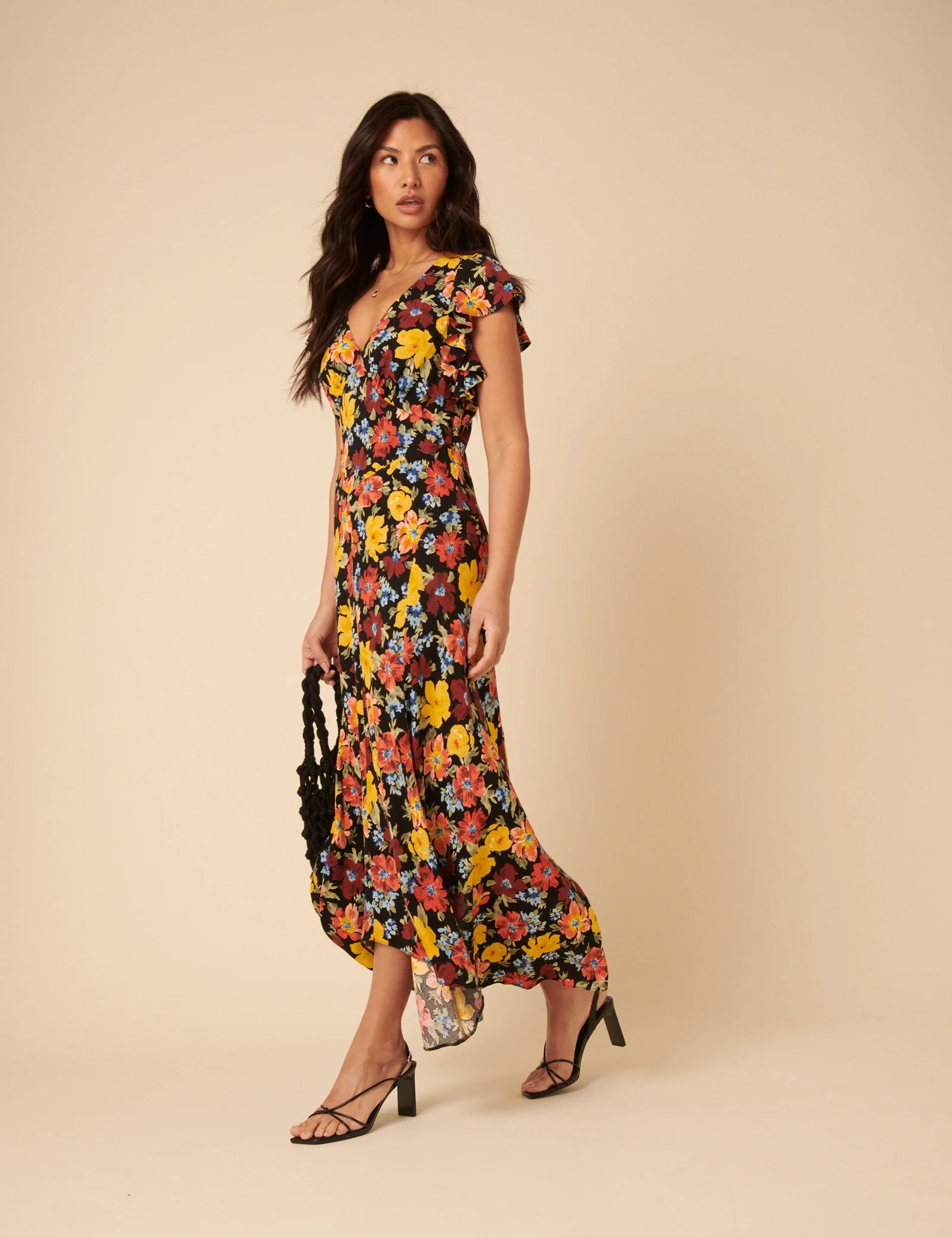 Black Floral Loubelle Midi Dress