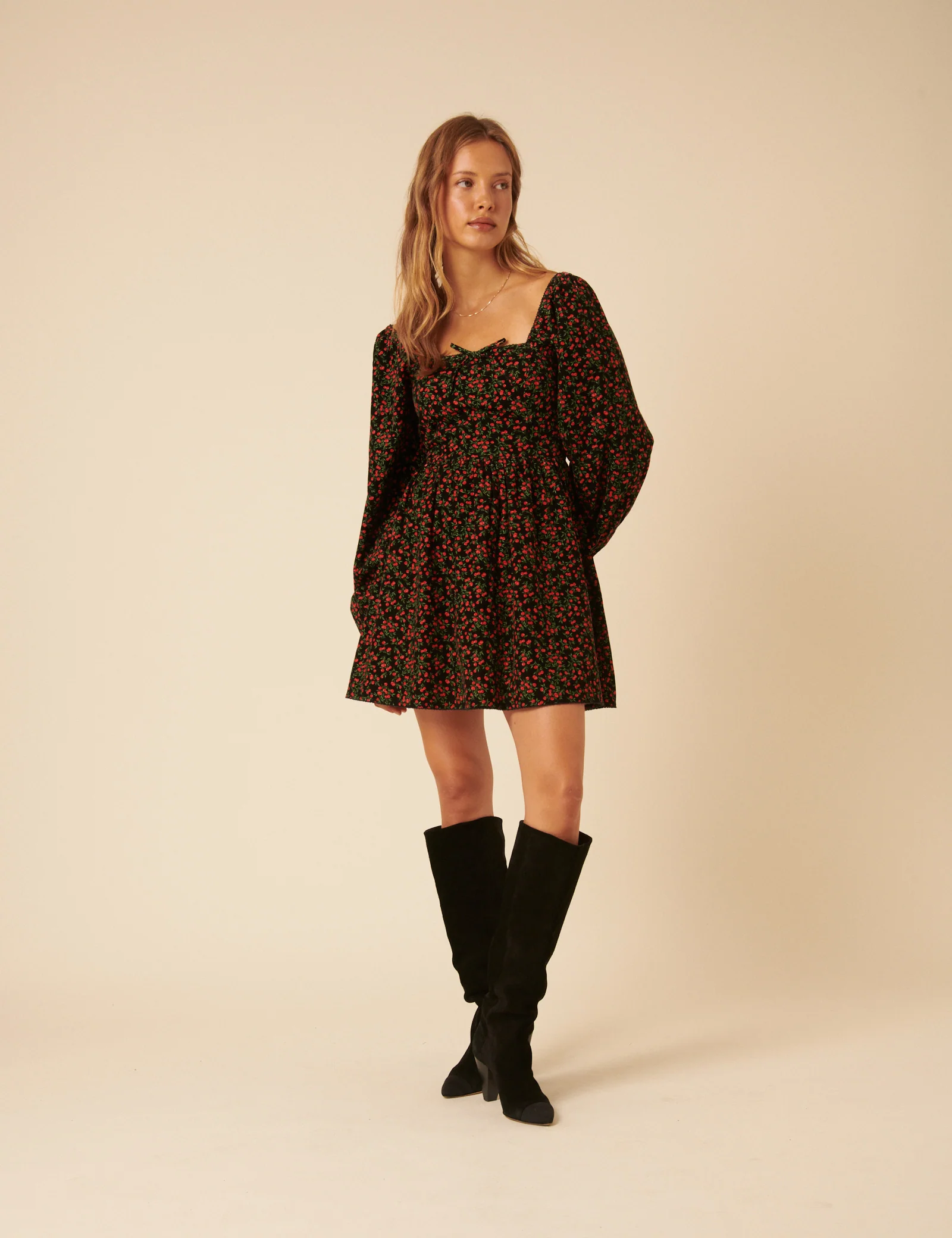 Black Cherry Print Raya Mini Dress - Image 3