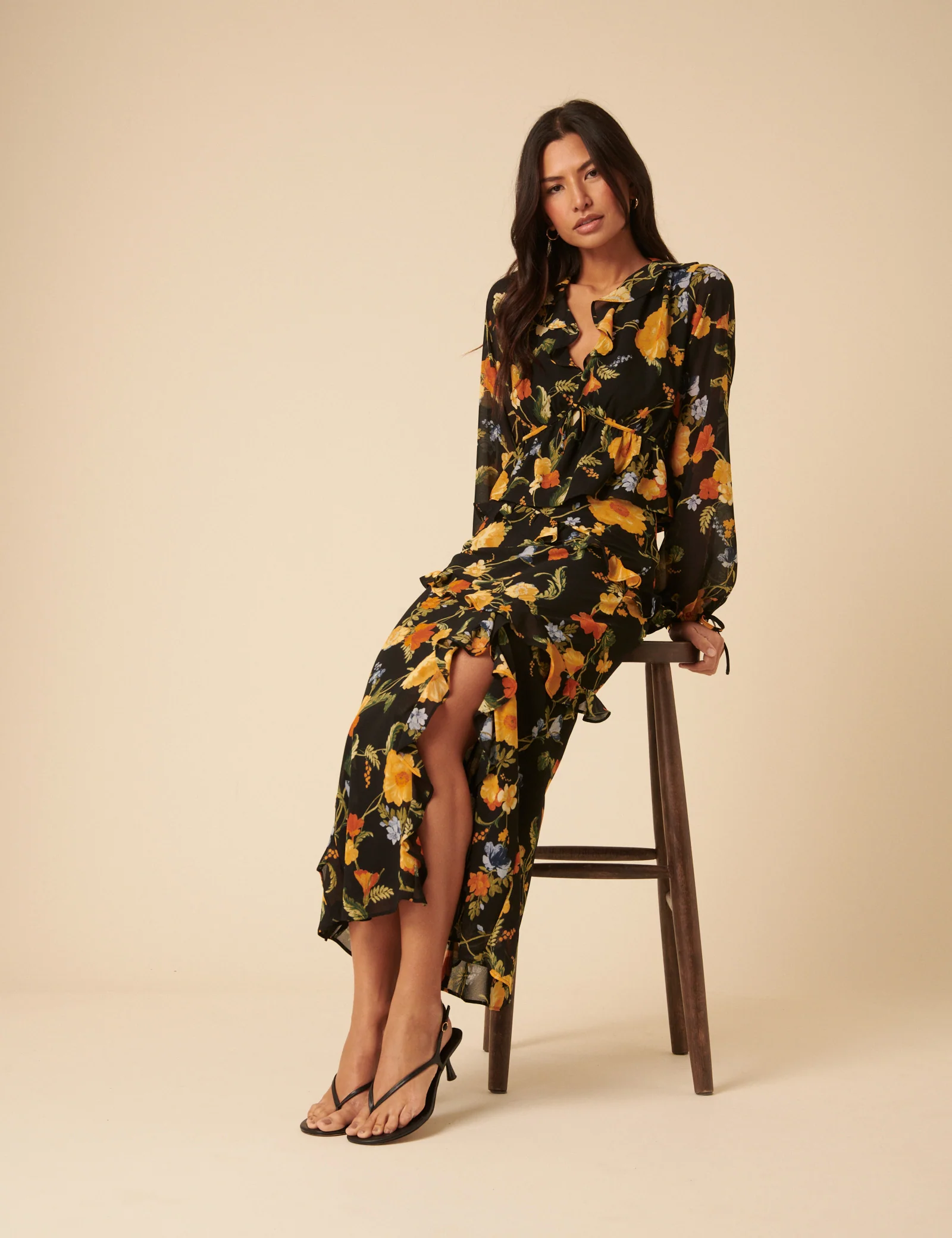 Black Floral Ruffle Top - Image 3