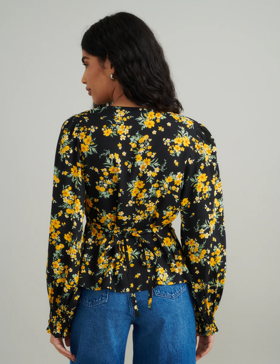 Black Floral V-Neck Blouse - Image 4