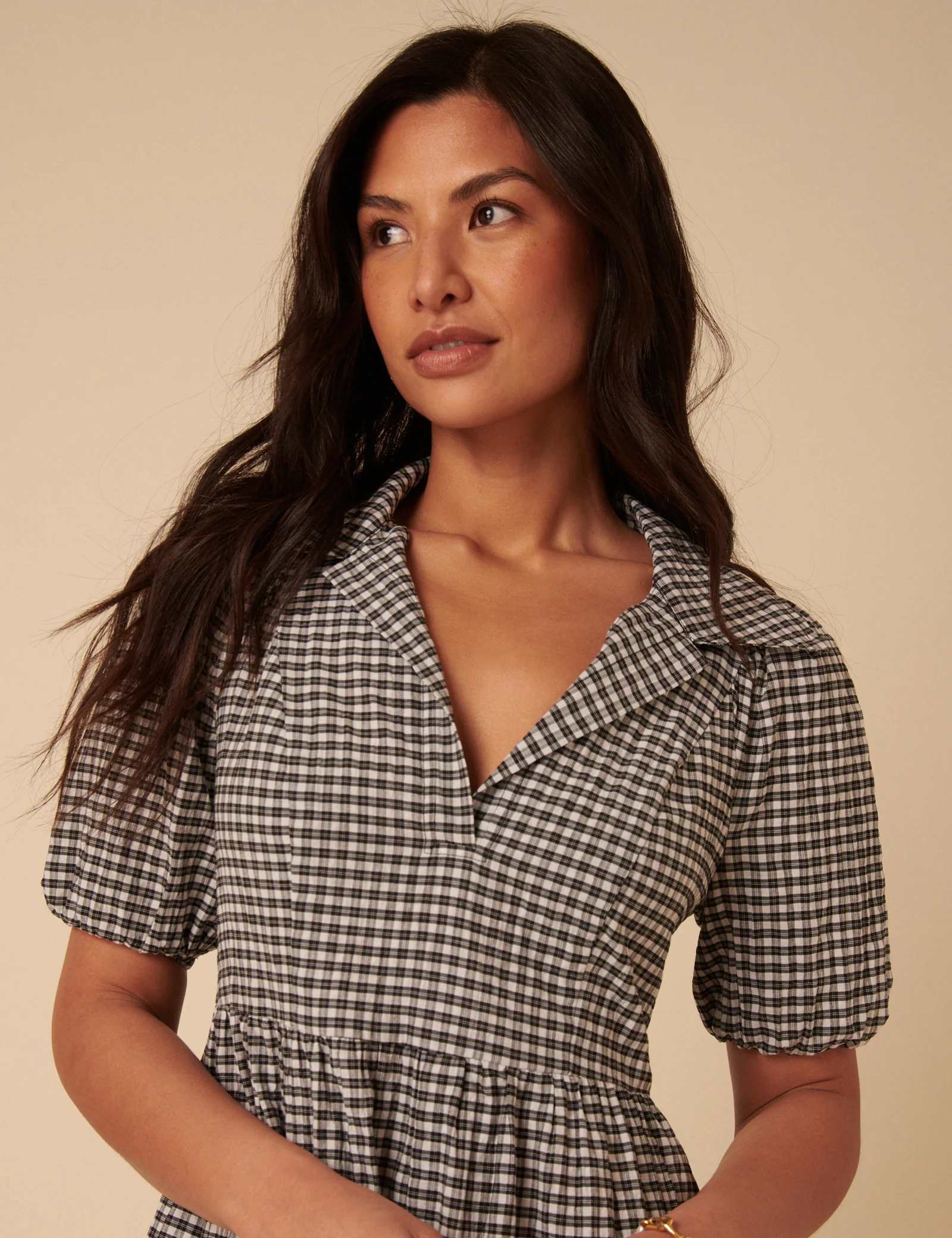 Black Gingham Collared Hebe Midi Dress - Image 2