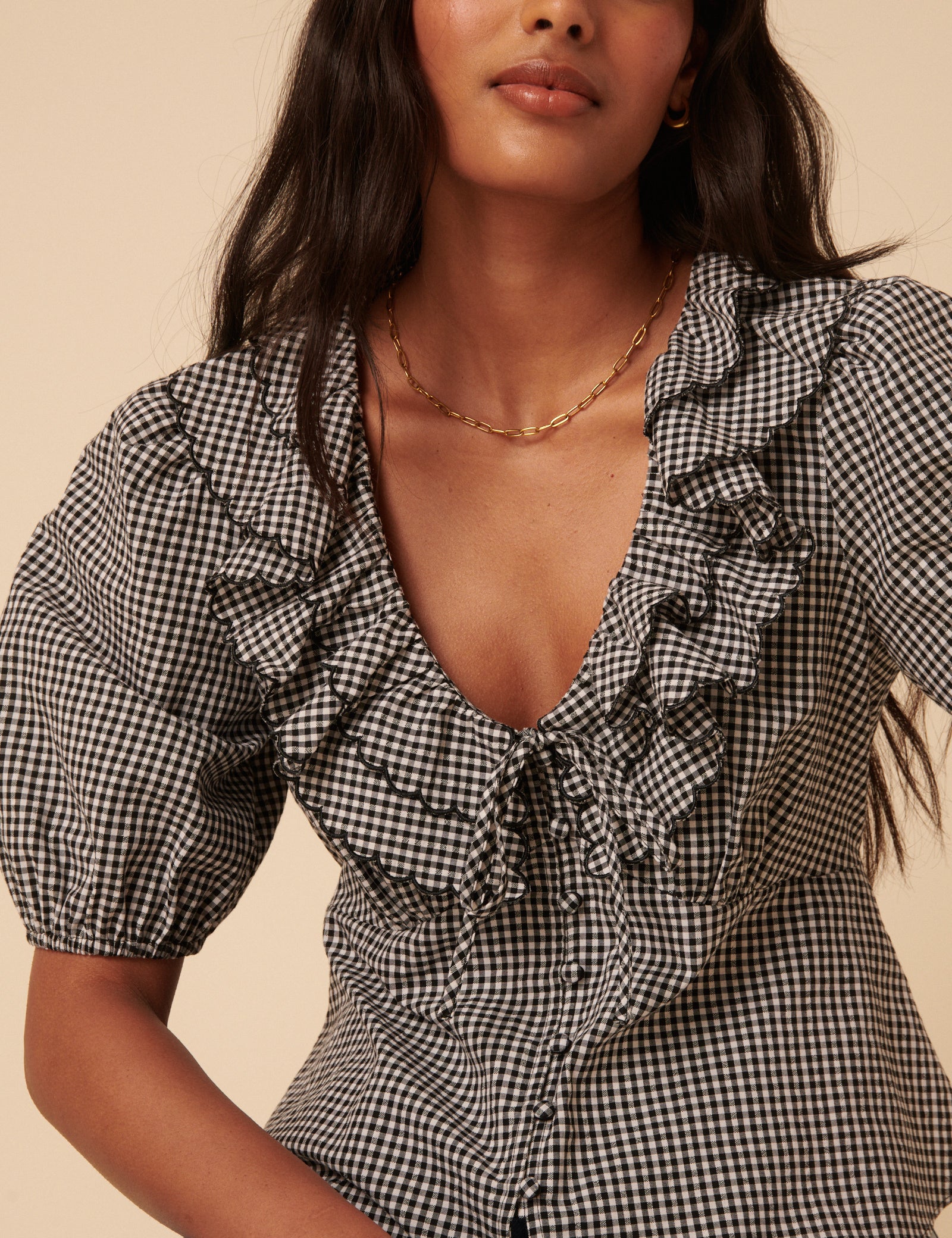 Black Gingham Frill Top - Image 2