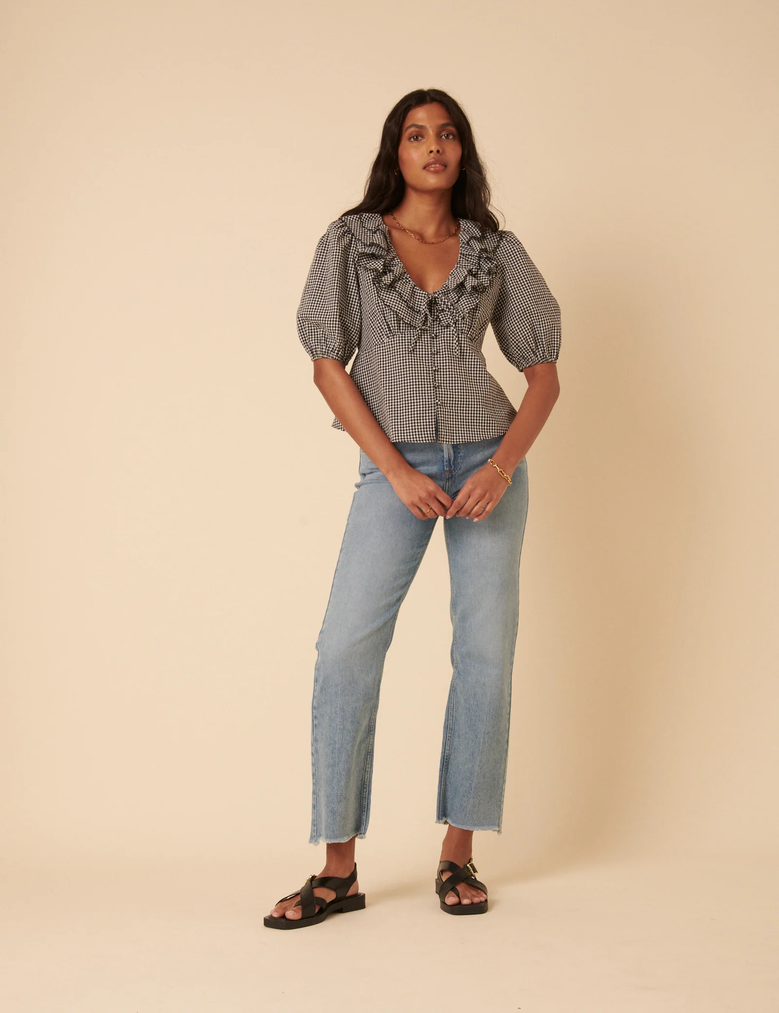 Black Gingham Frill Top - Image 3