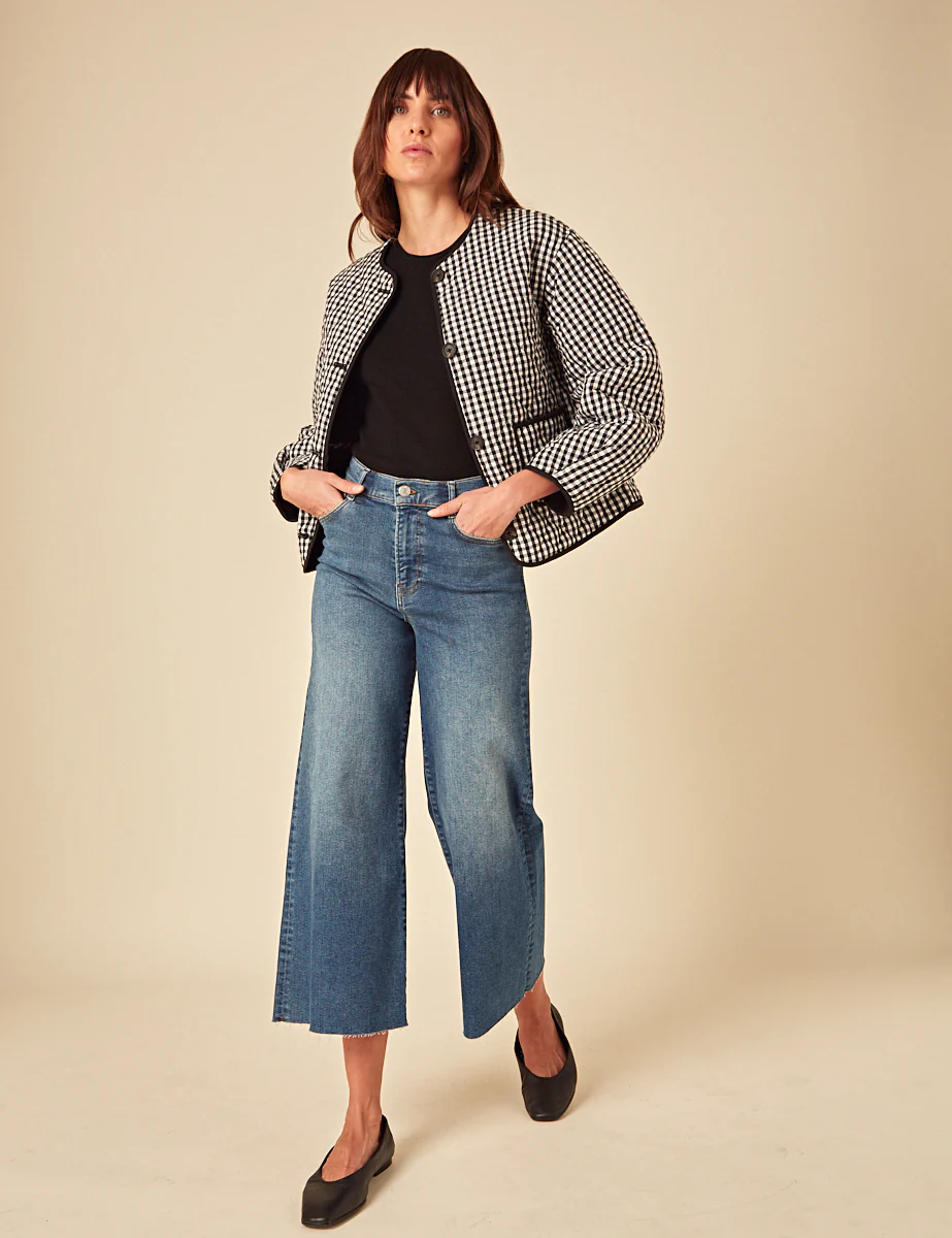 Black Gingham Reversible Quilted Jacket - Image 4